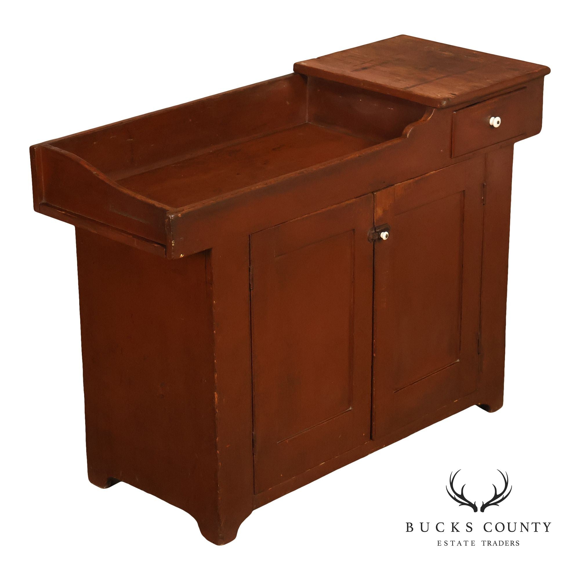 Antique Primitive Painted Dry Sink Cabinet With Gallery Back
