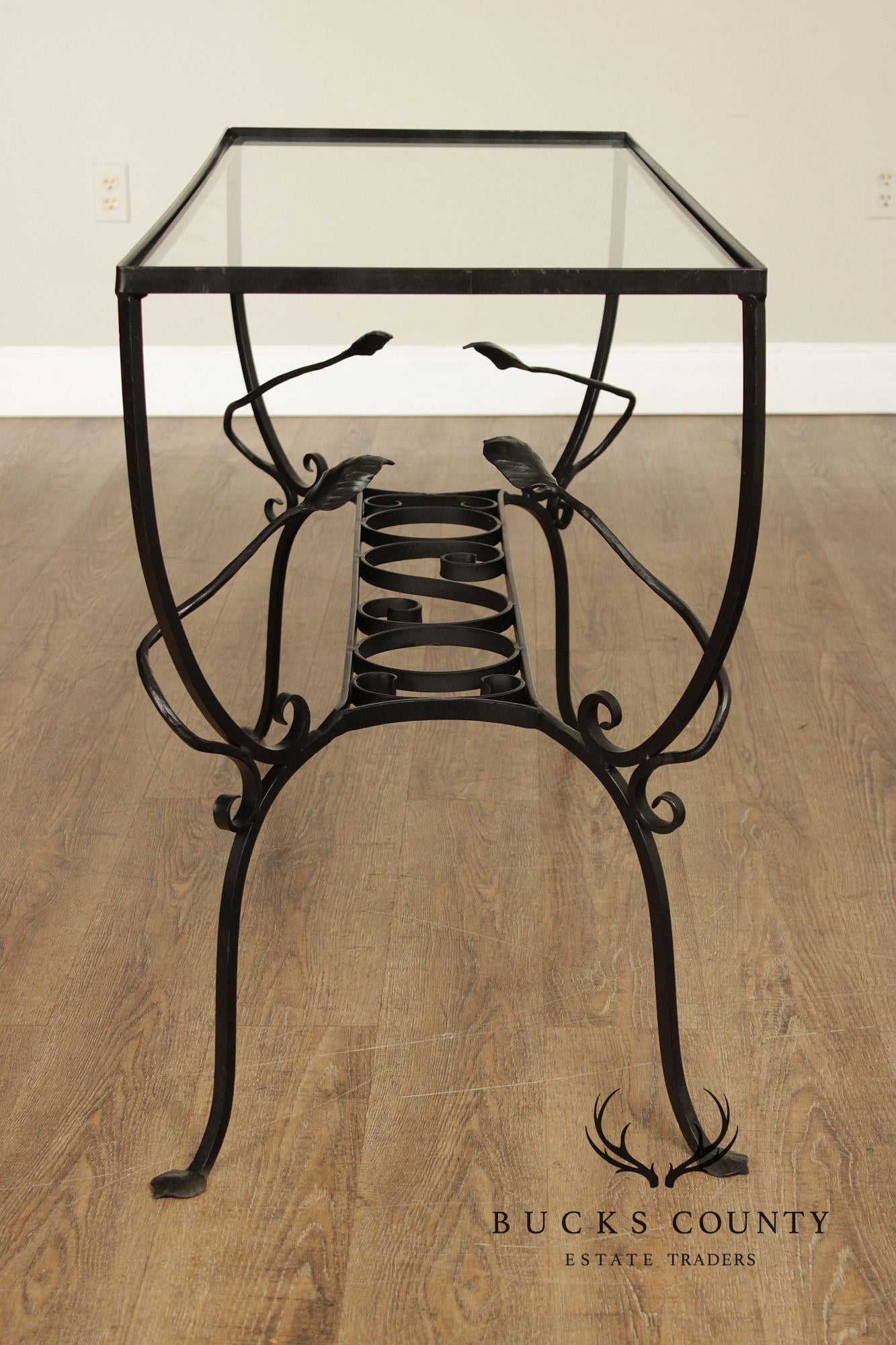 Salterini Style Wrought Iron & Glass Rectangular Console Table