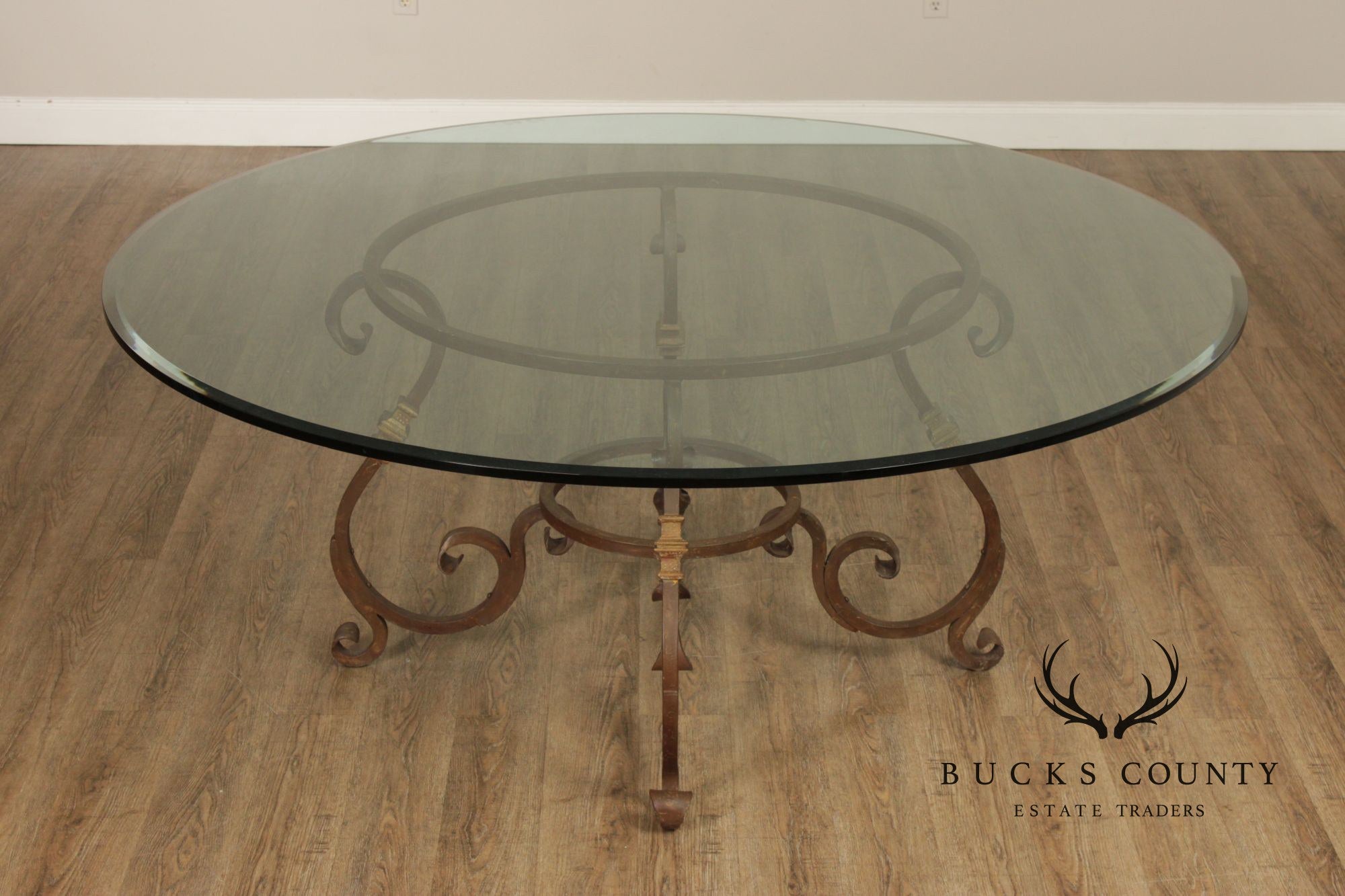 Italian Style Wrought Iron 72 Inch Round Glass Top Dining Table