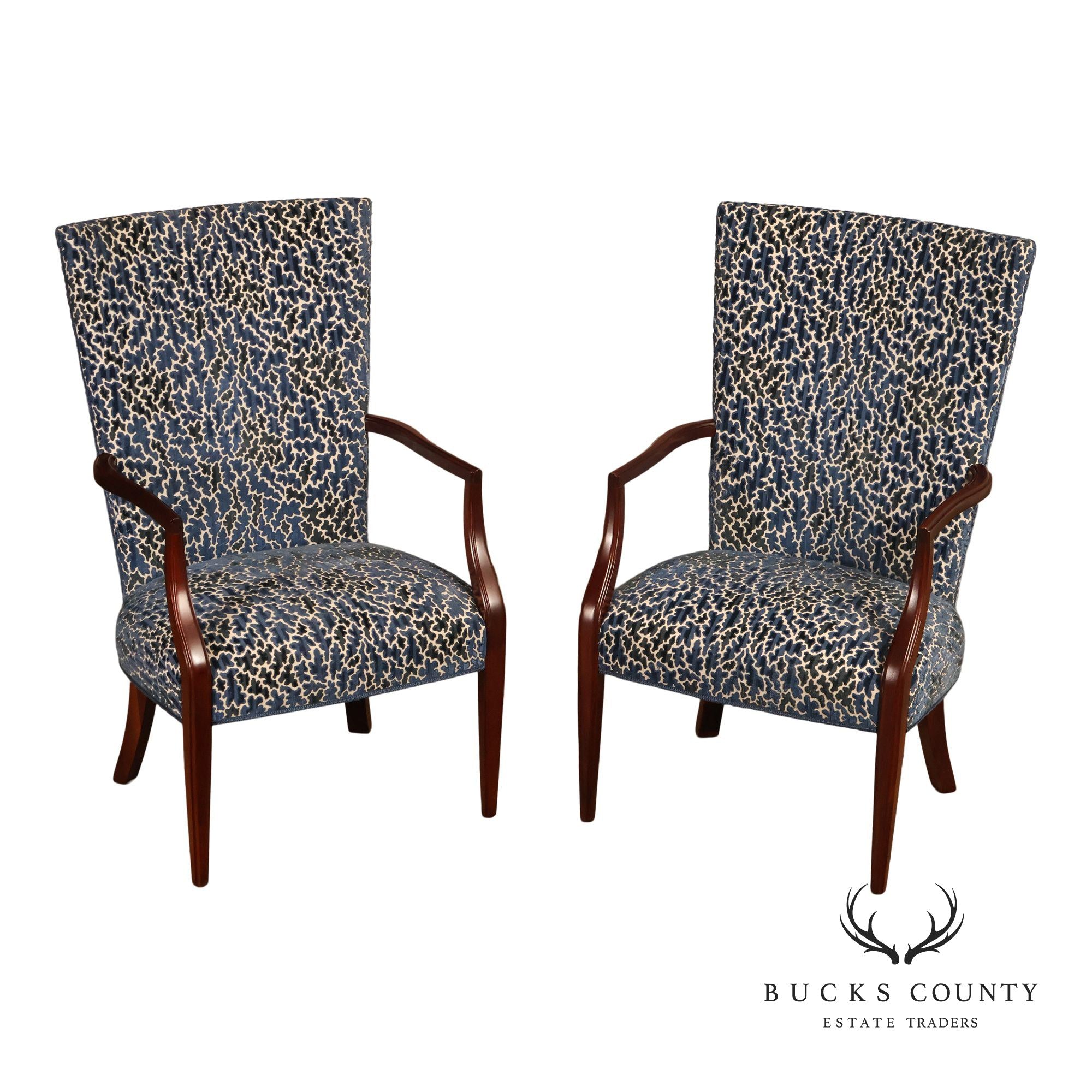 Contemporary Pair of Upholstered Dining Armchairs