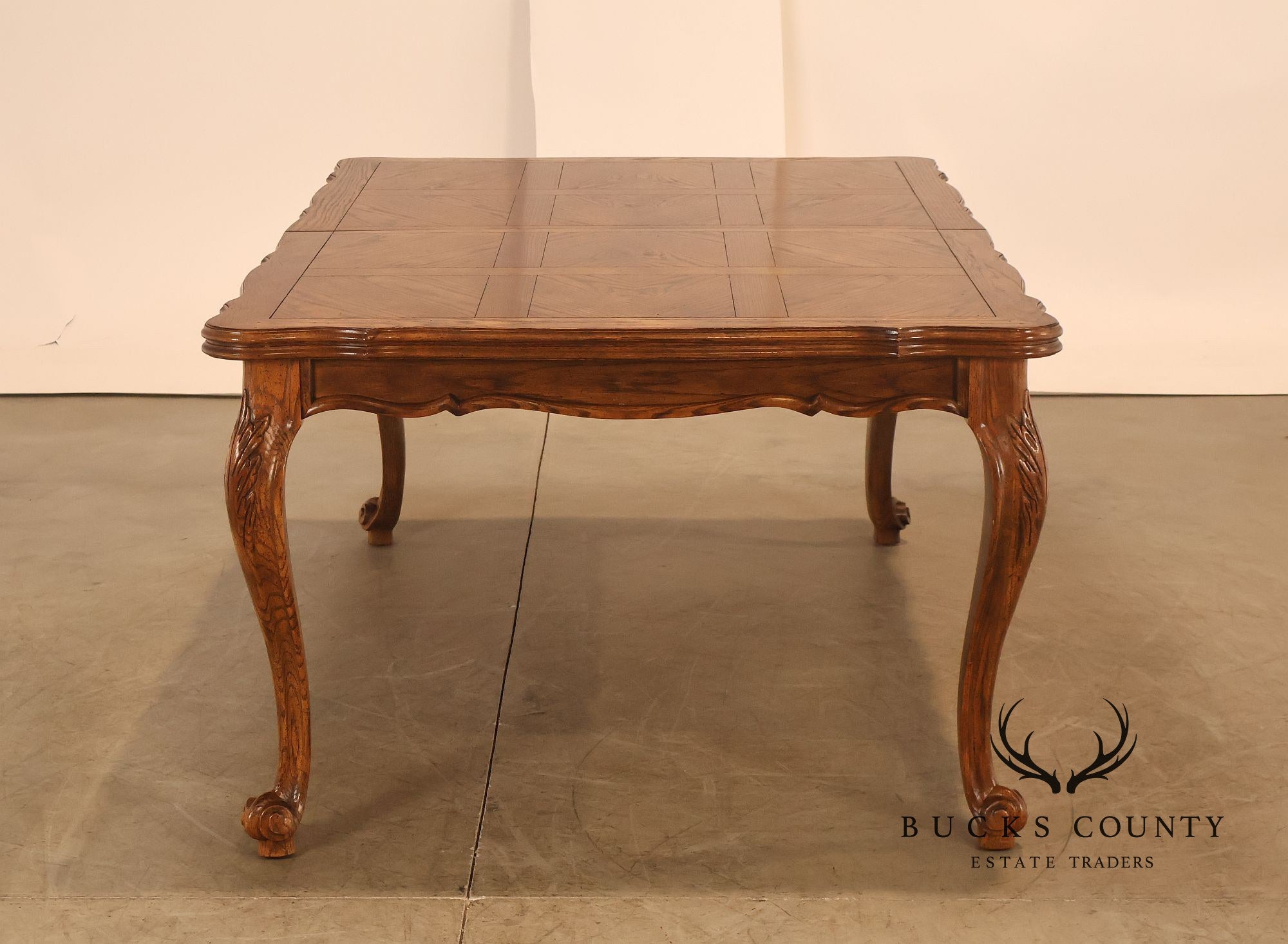 Century French Country Oak Parquet Top Expandable Dining Table With 2 Leaves