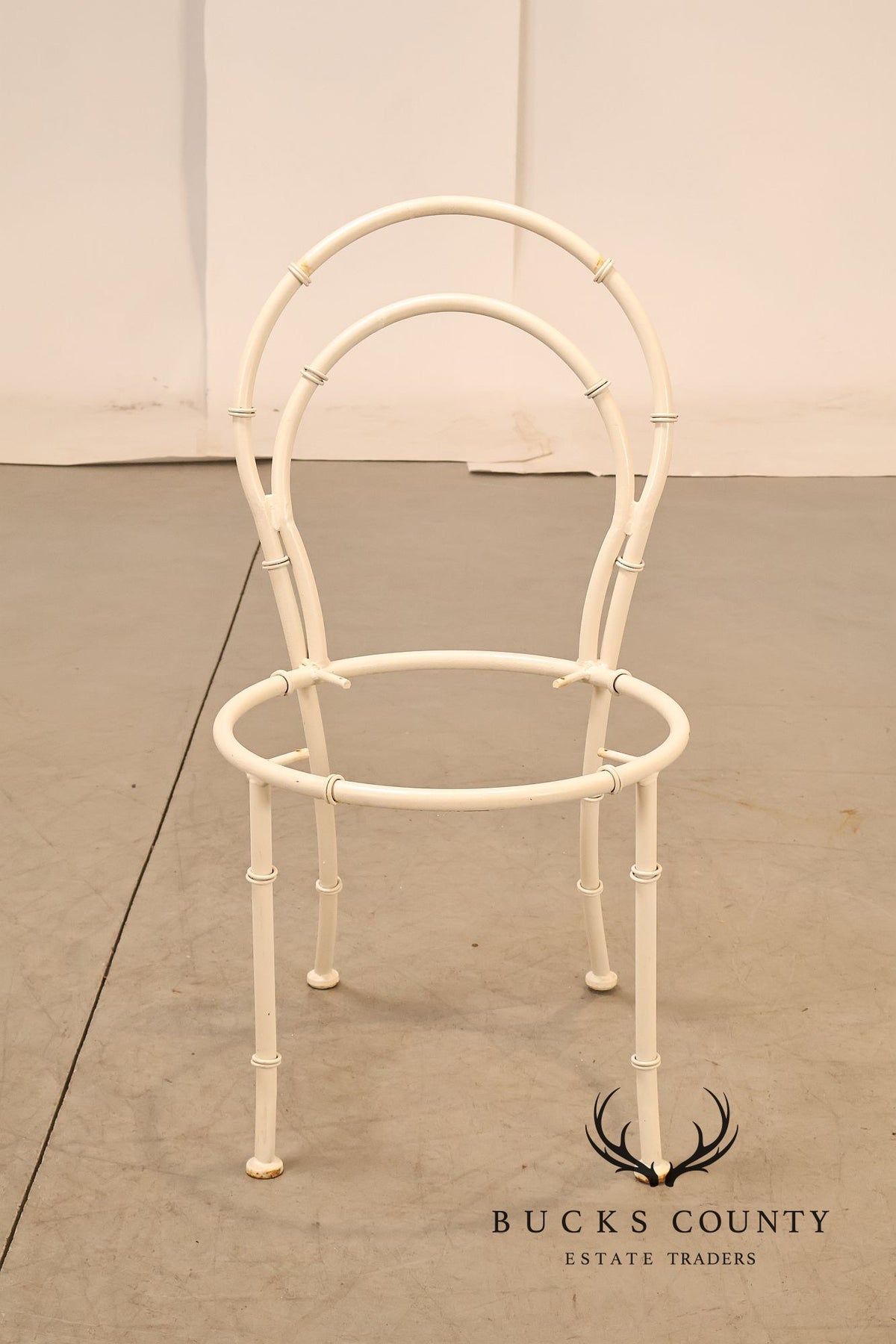 Vintage White Painted Wrought Iron Outdoor Chair Frame