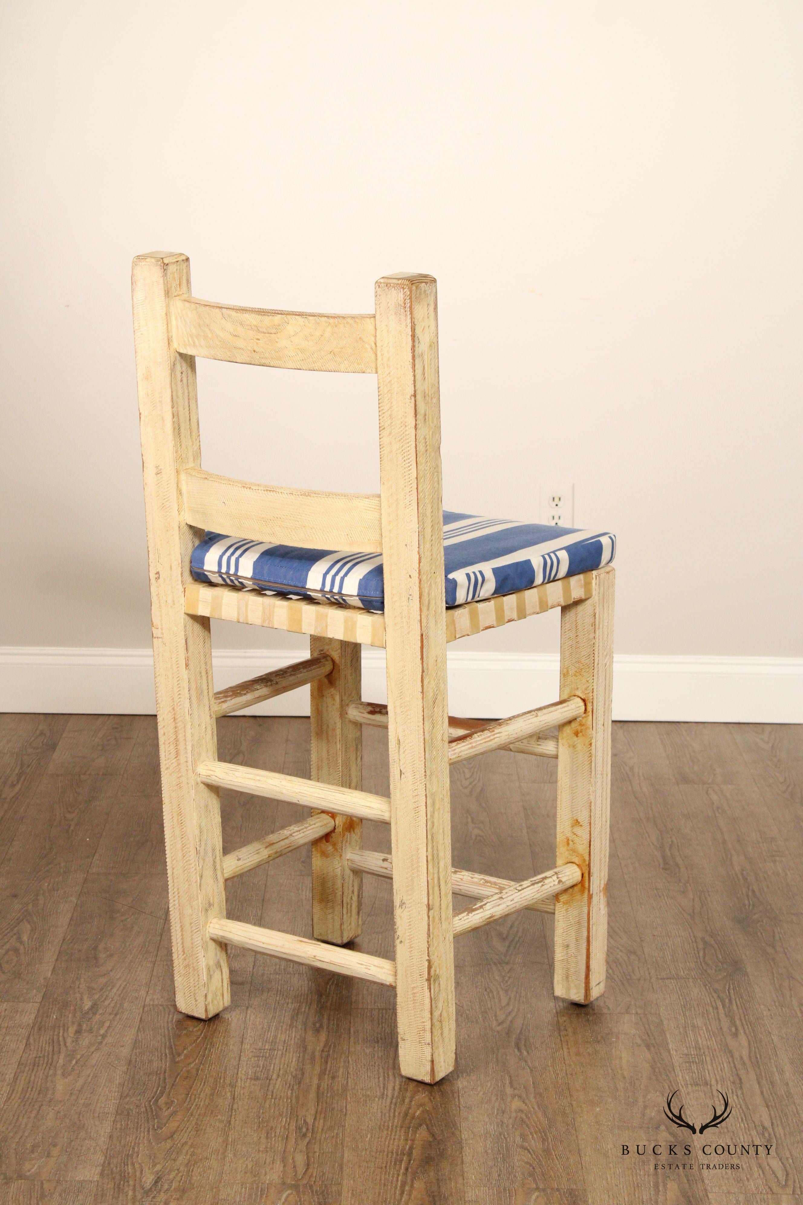 Farmhouse Style Set of Three Distress Painted Bar Stools