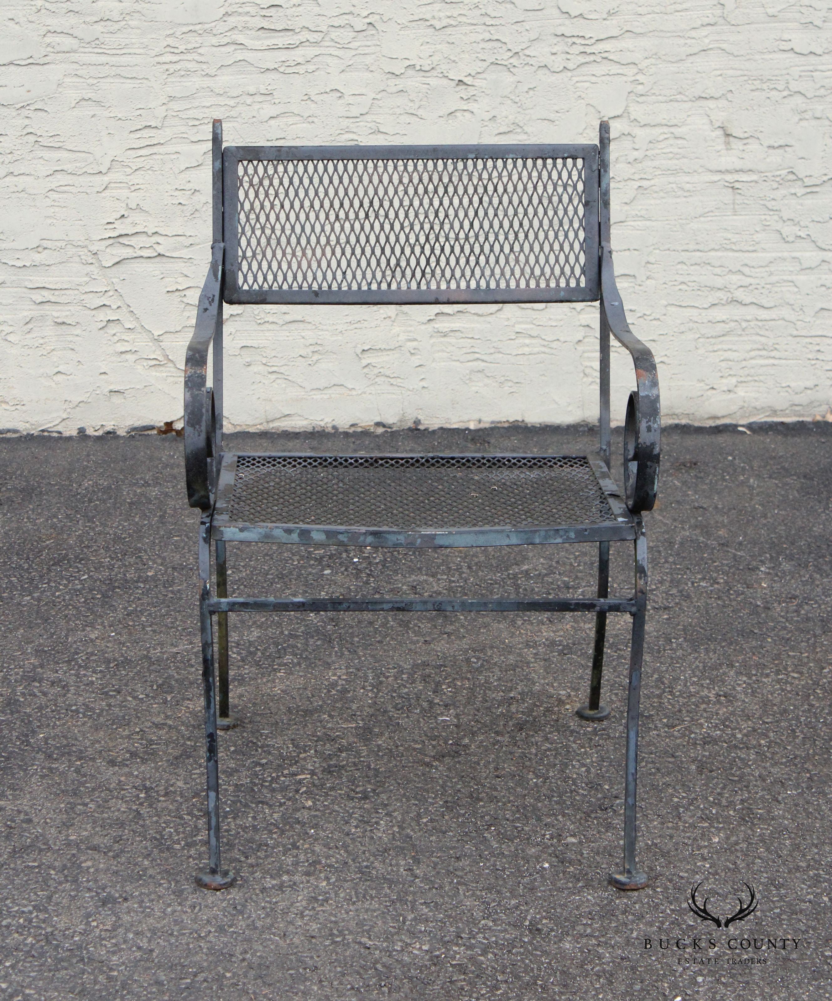 Vintage Pair of Wrought Iron Outdoor Garden Armchairs