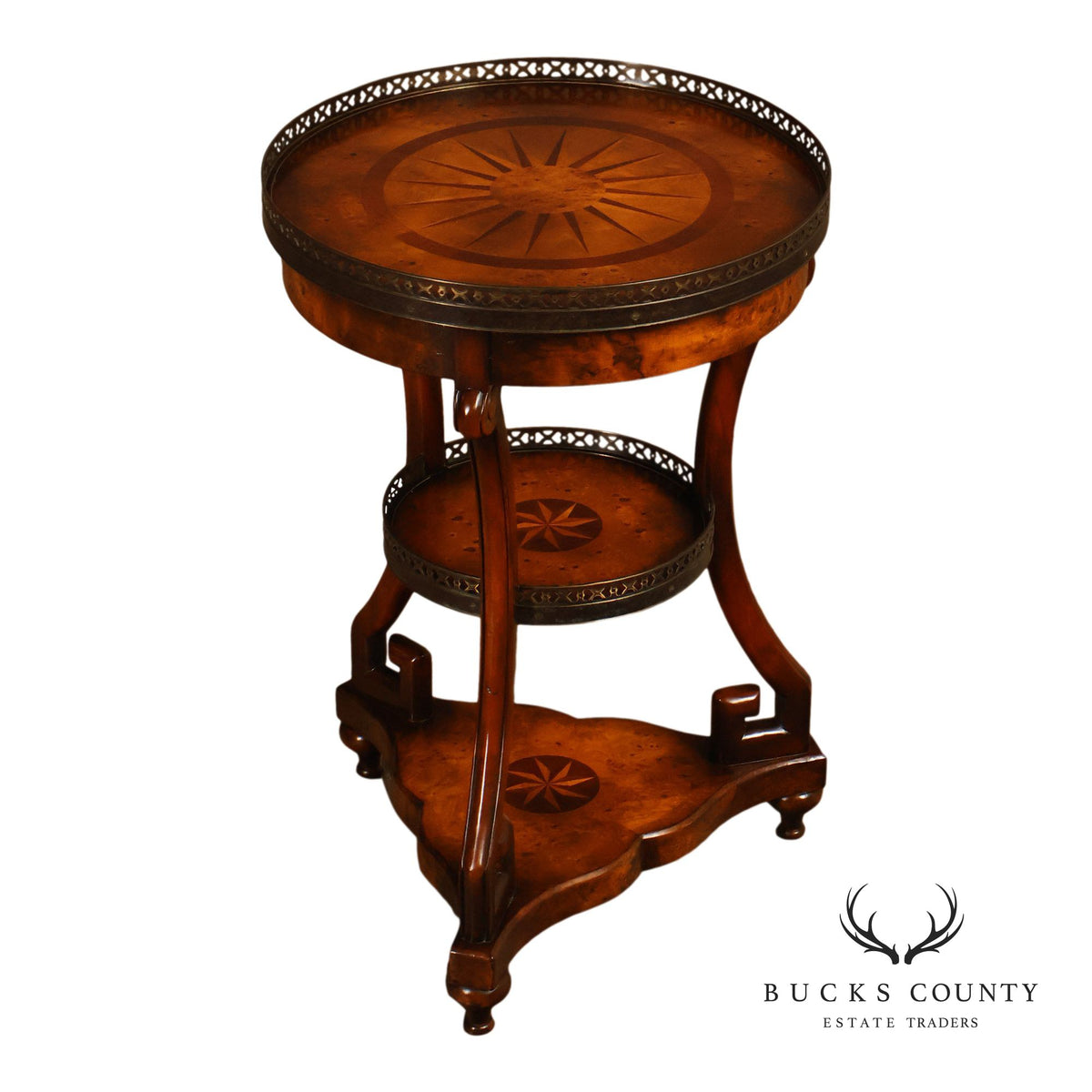 Vintage Walnut Three Tier Center Table Stand With Inlaid Decoration