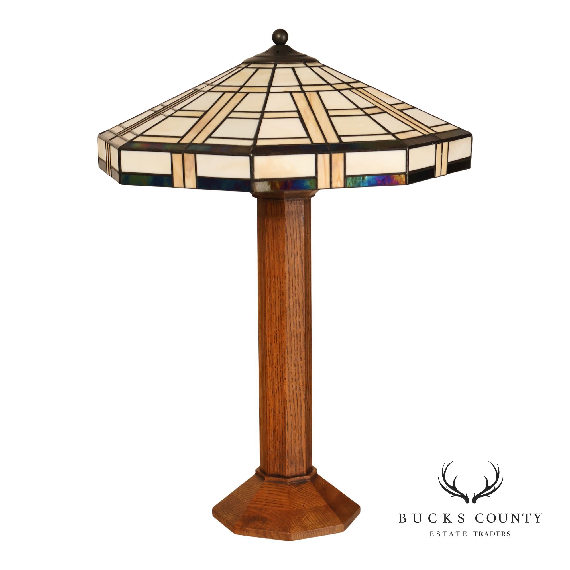 Stickley Mission Collection Table Lamp With Leaded Glass Shade
