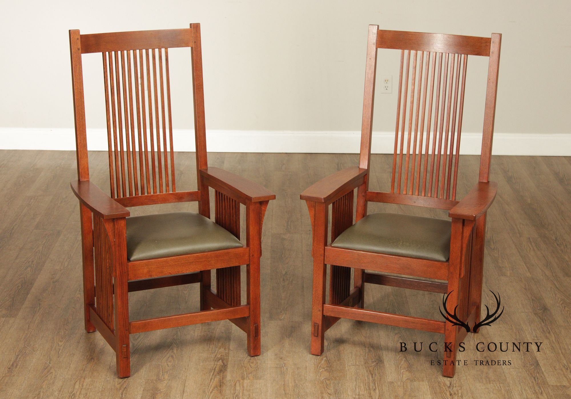 Stickley Mission Collection Pair of Oak Spindle Armchairs