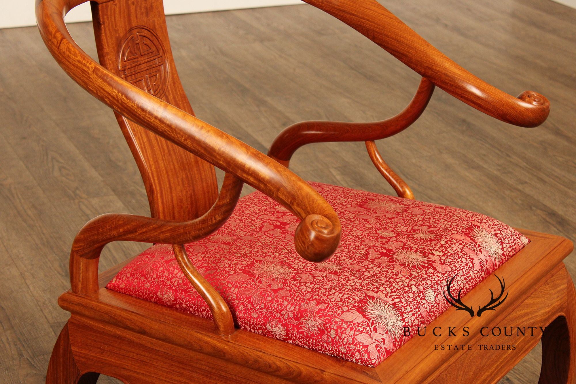 Chinese Pair of Hardwood Horseshoe Back Armchairs