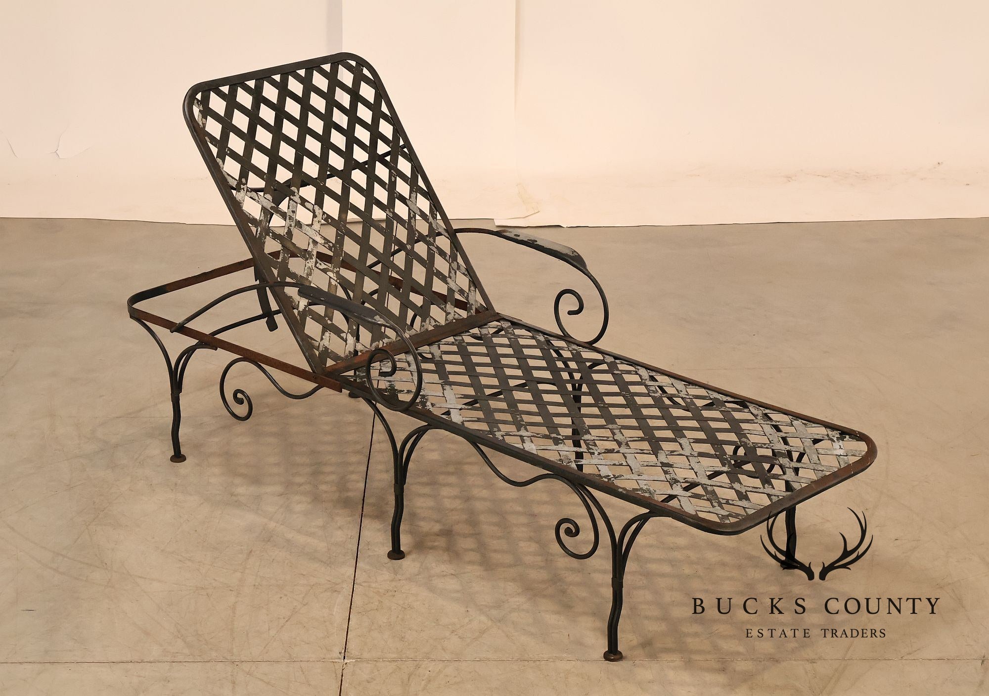Vintage Wrought Iron Outdoor Patio Adjustable Chaise Lounge