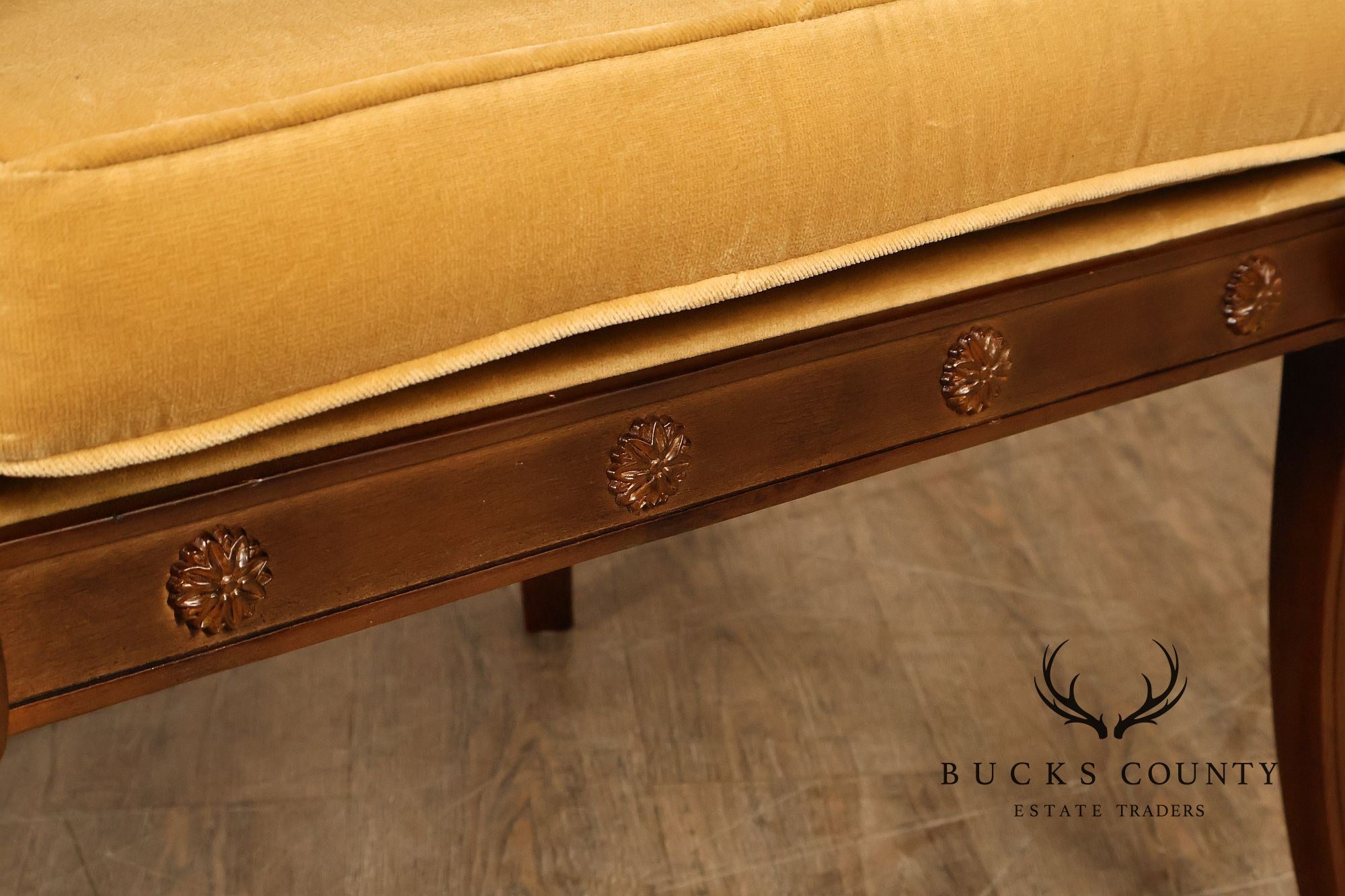 Pair Of French Empire Style Carved Mahogany Swan Motif Barrel Back Club Chairs In Gold Velvet
