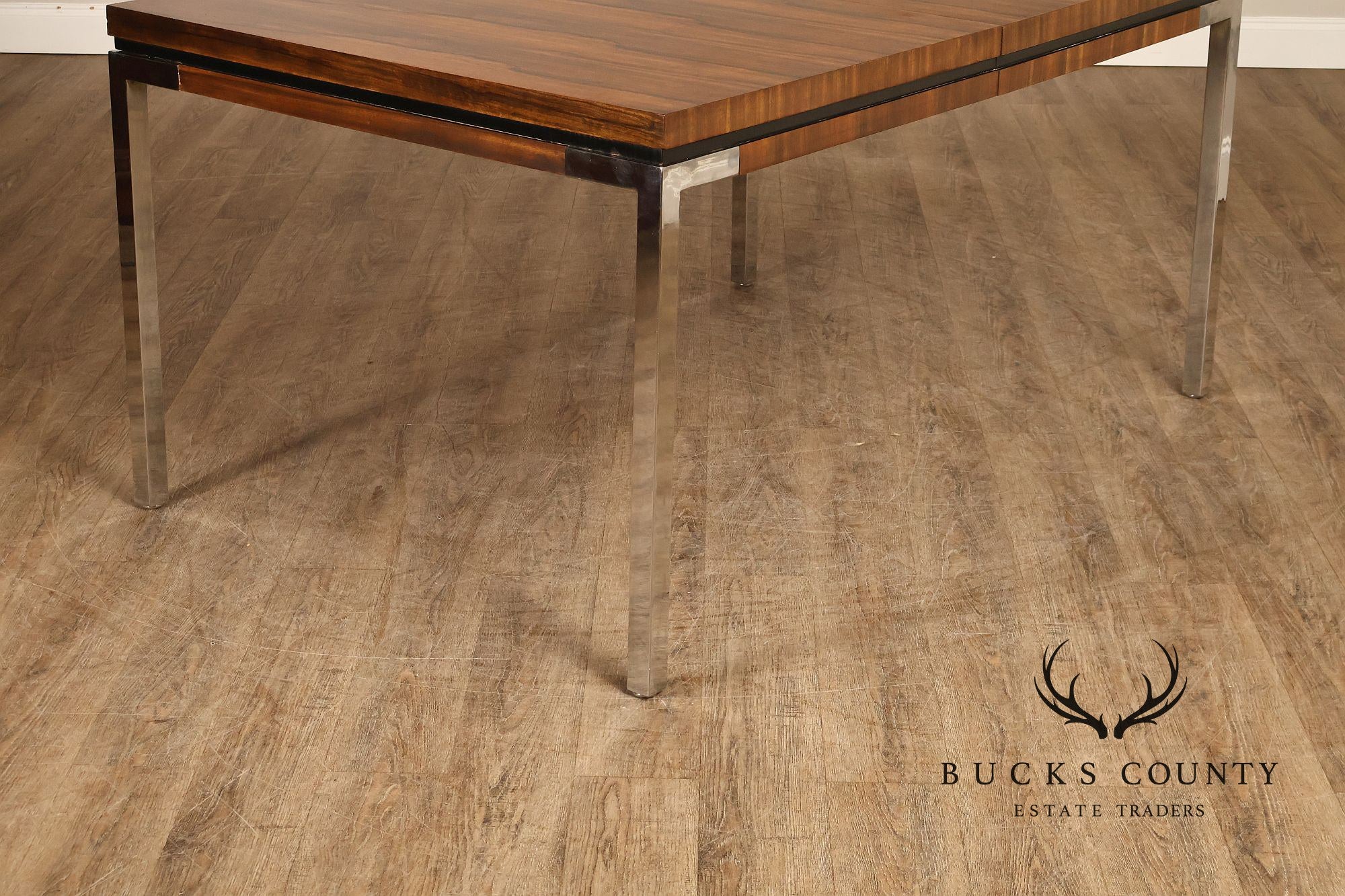 Mid Century Modern Expandable Rosewood and Chrome Dining Table