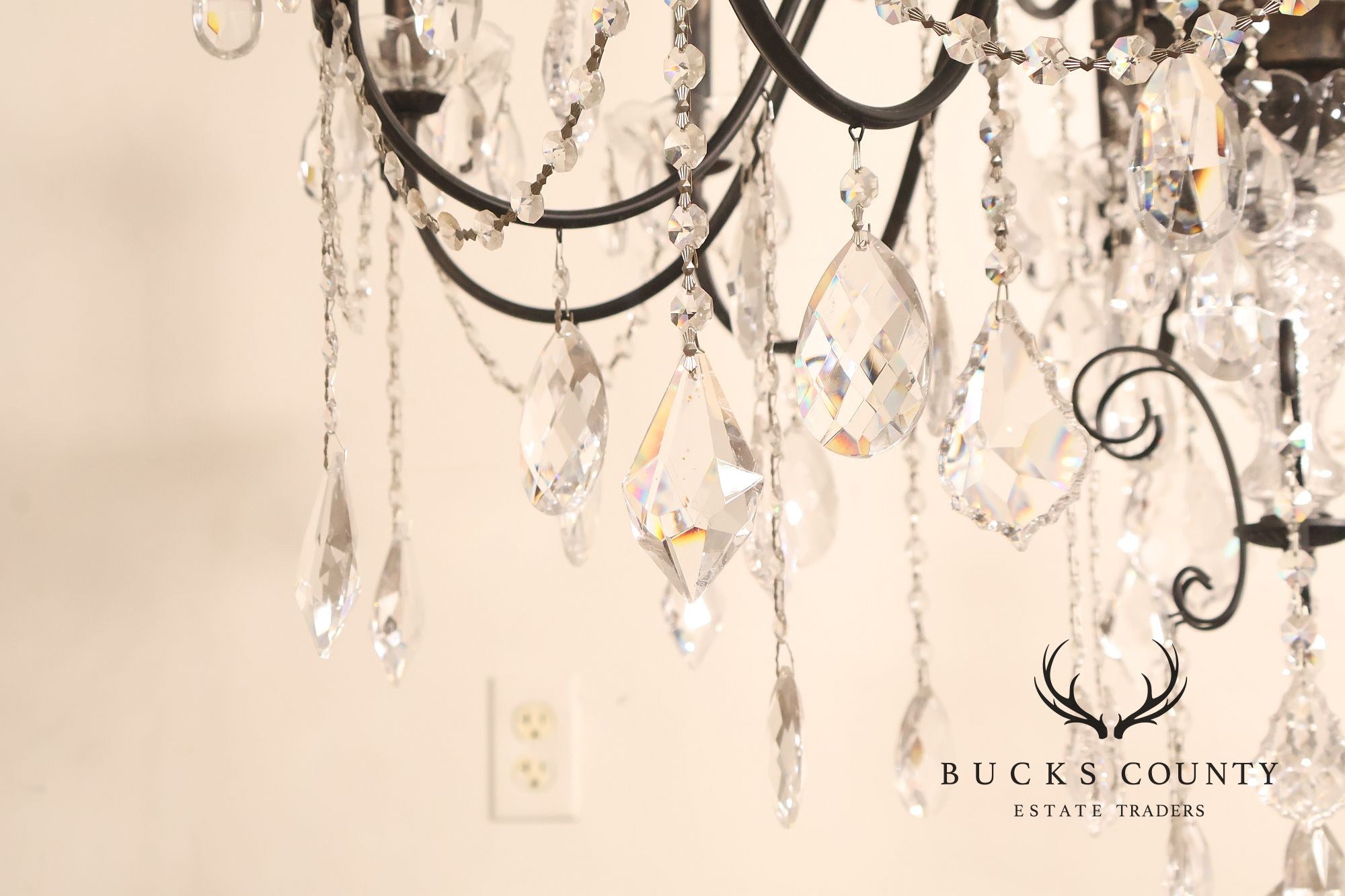 Large Twenty-Light Crystal And Wrought Iron 55" Chandelier