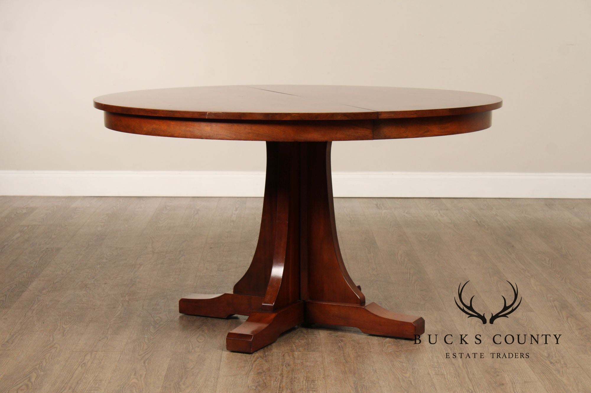 Stickley Mission Collection Round Cherry Expandable Pedestal Dining Table