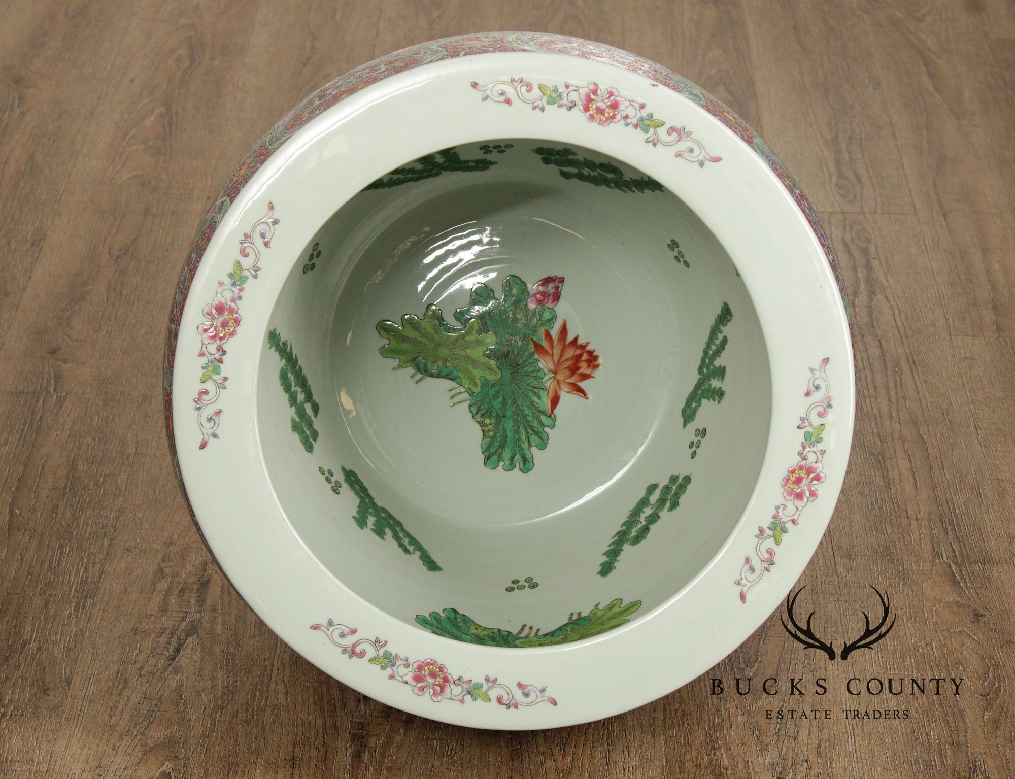 Chinese Famille Verte Fishbowl Planter on Stand