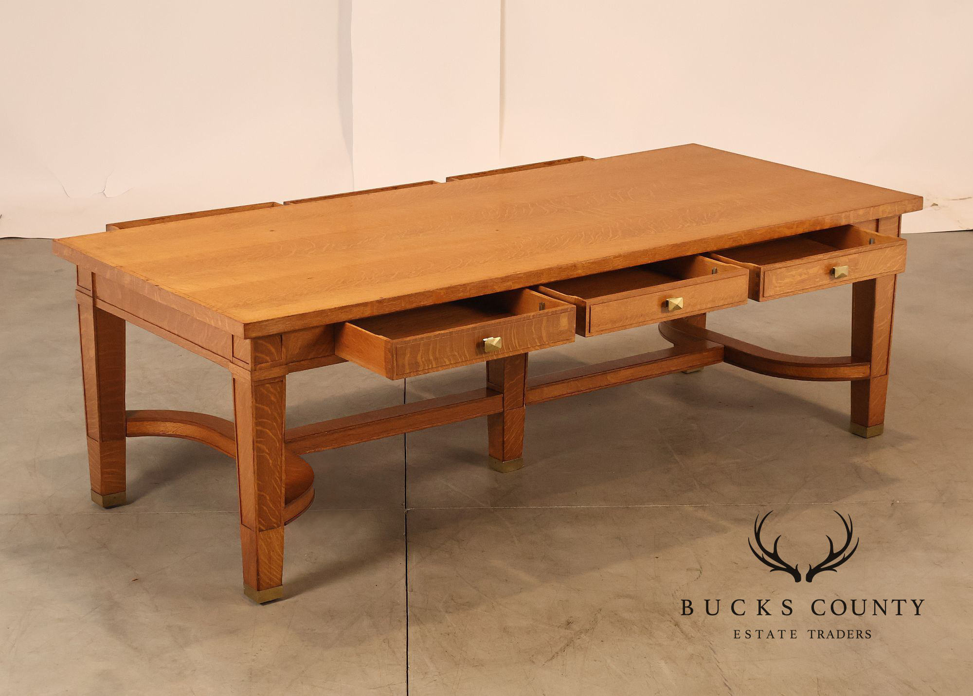 Arts & Crafts Style Large Oak Library Table