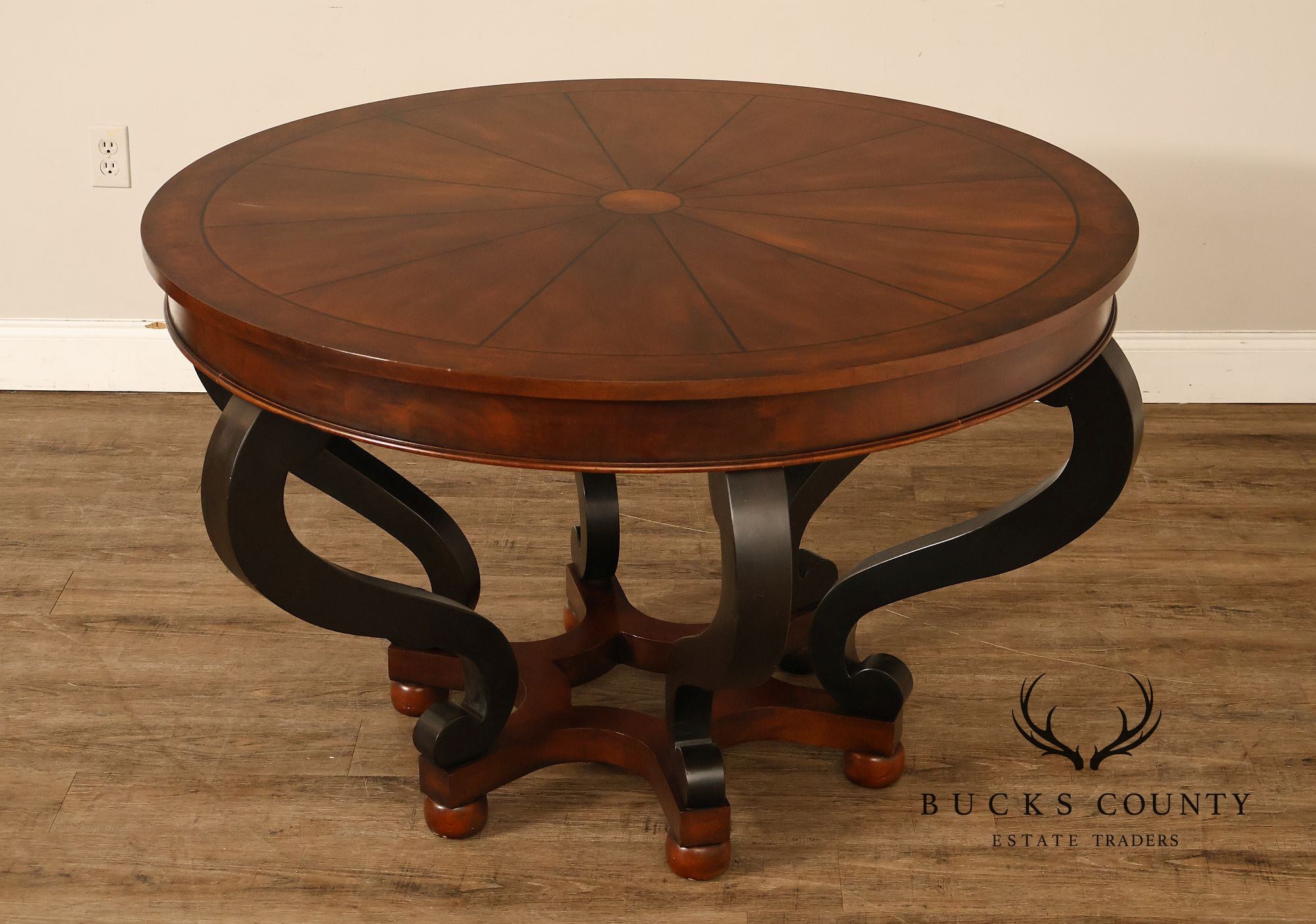 Henredon 48 Inch Round Inlaid Mahogany Center Table