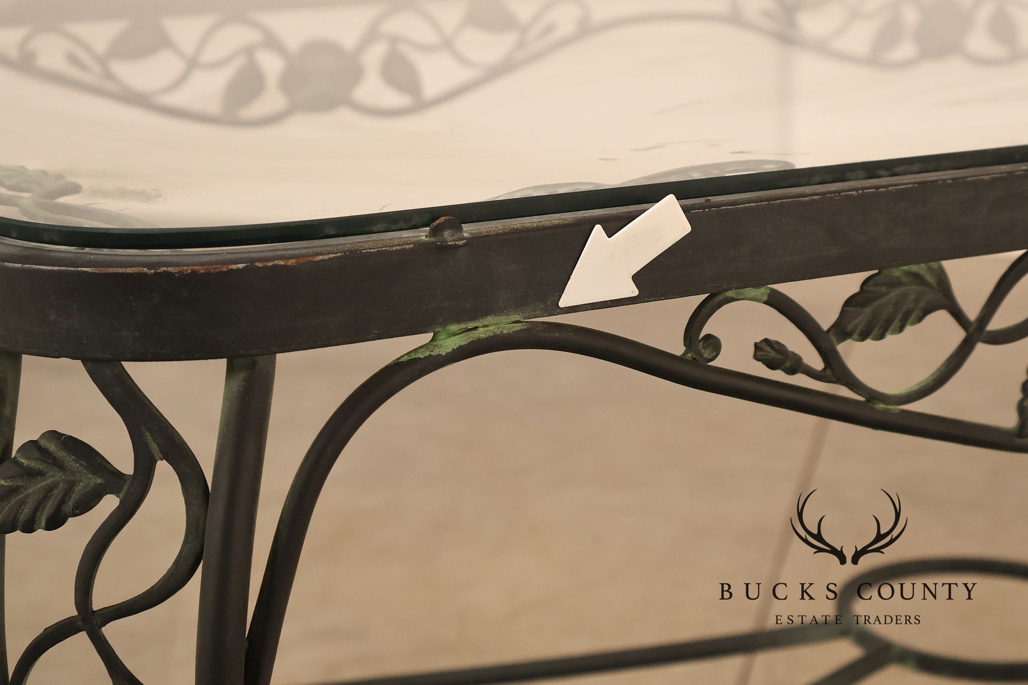 Vintage Glass Top Wrought Iron Patio Table
