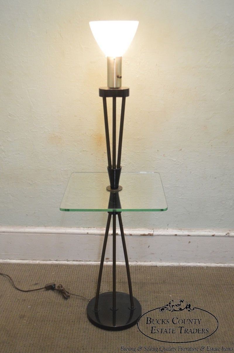 Gerald Thurston Attributed Mid Century Modern Black & Brass Floor Lamp
