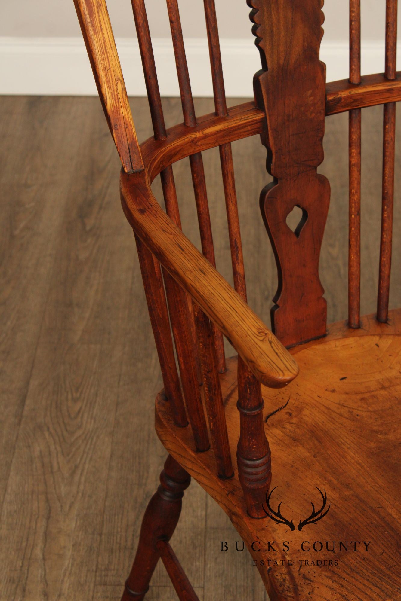 Antique Windsor Style High Back Armchair With Saddle Seat