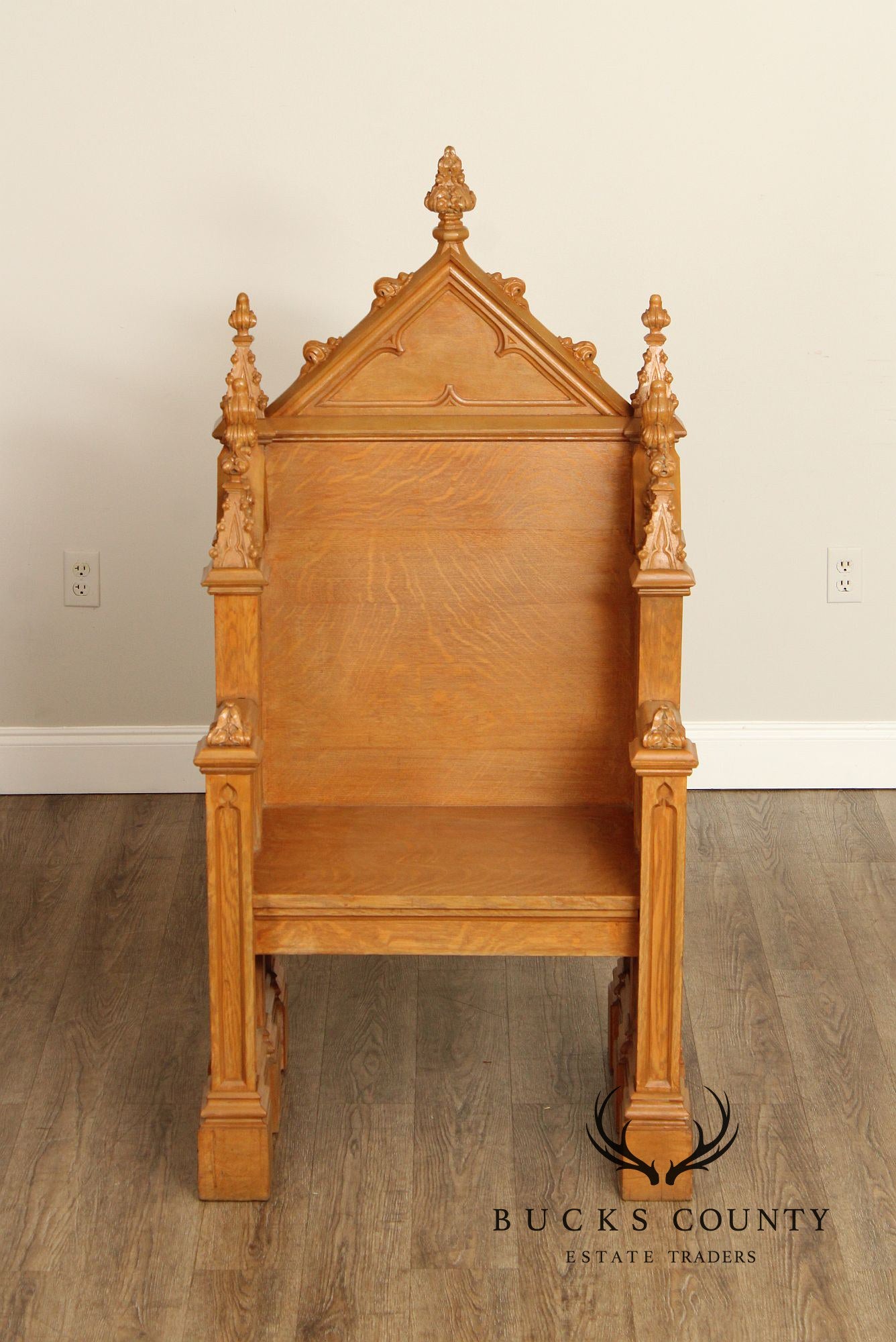 Gothic Revival Style Antique Carved Oak Throne Chair