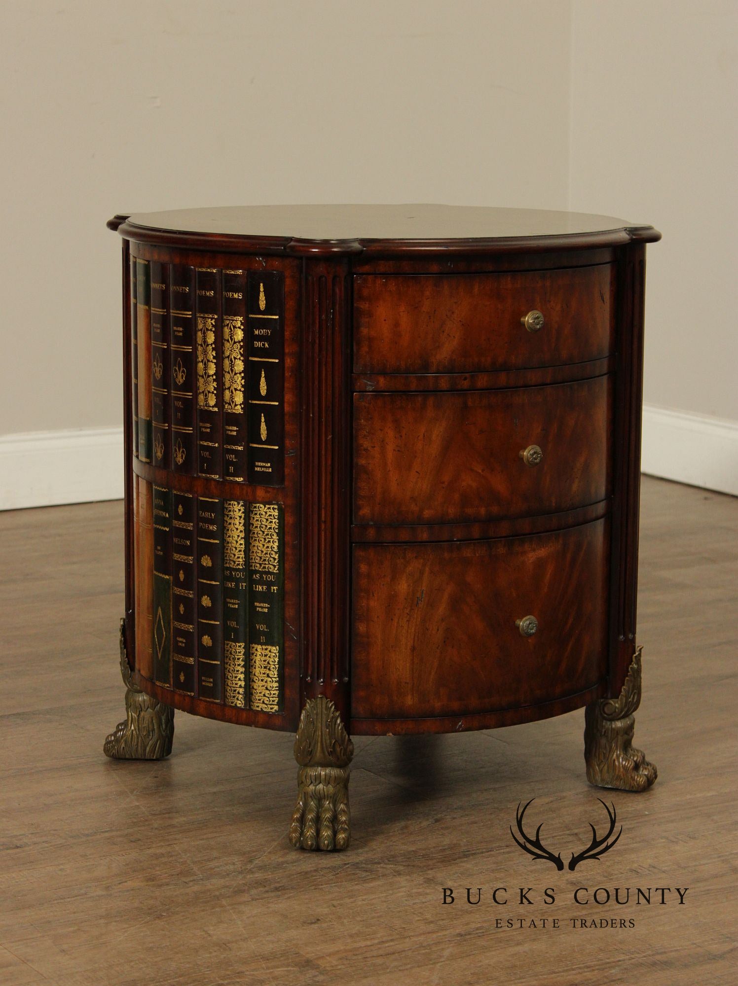 Maitland-Smith Regency Style Mahogany Faux Book Drum Table