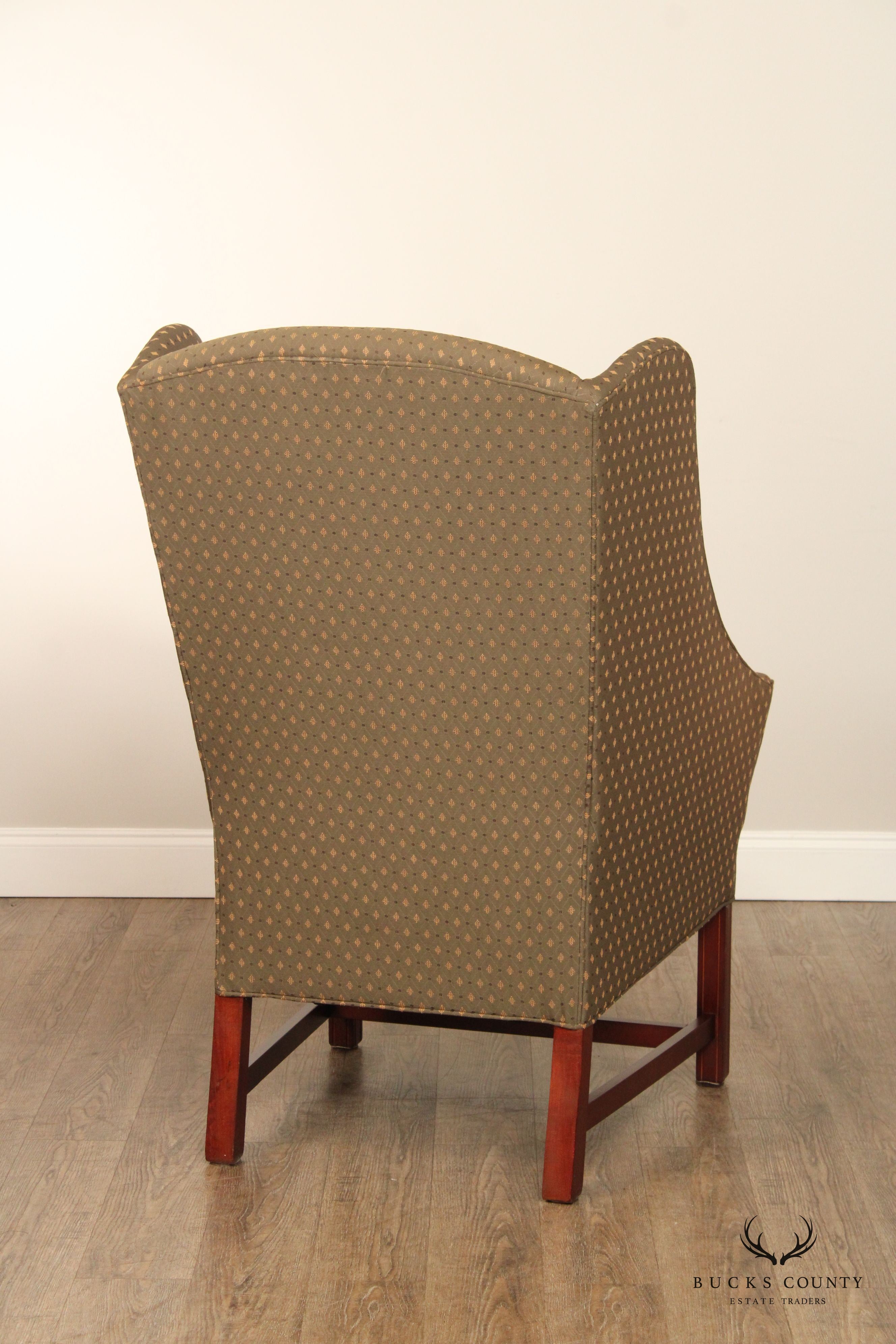 Johnston Benchworks Upholstered Mahogany Wingback Chair