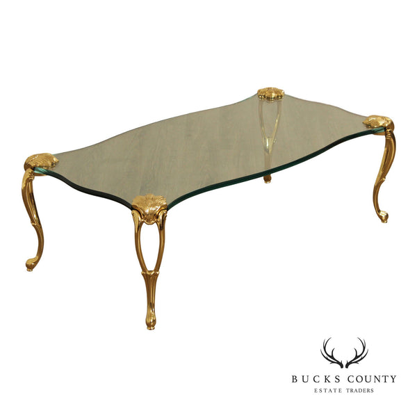 French Style Glass Top Coffee Table With Sculpted Brass Legs
