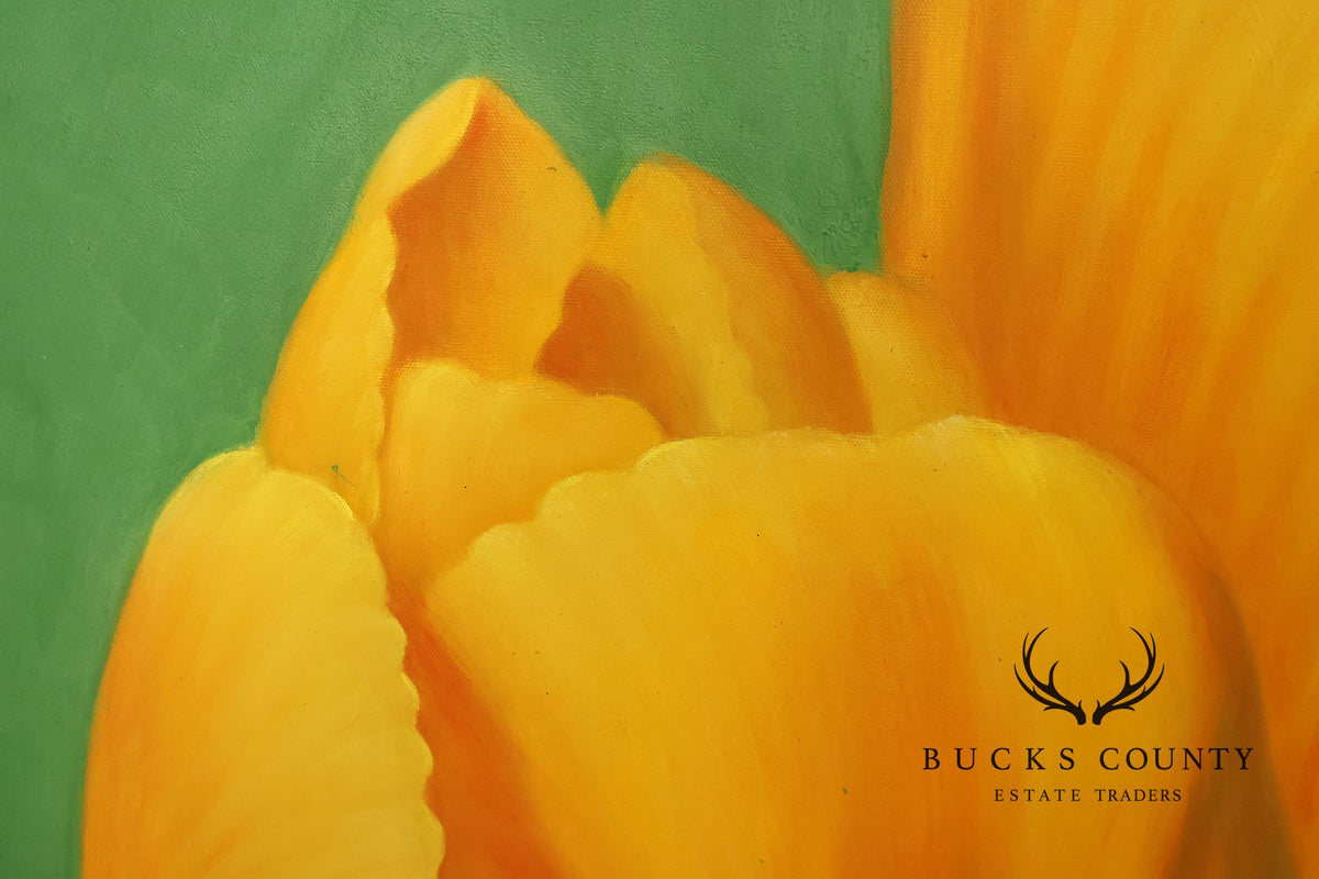 Artist Signed Photorealistic Oil Painting, Tulips
