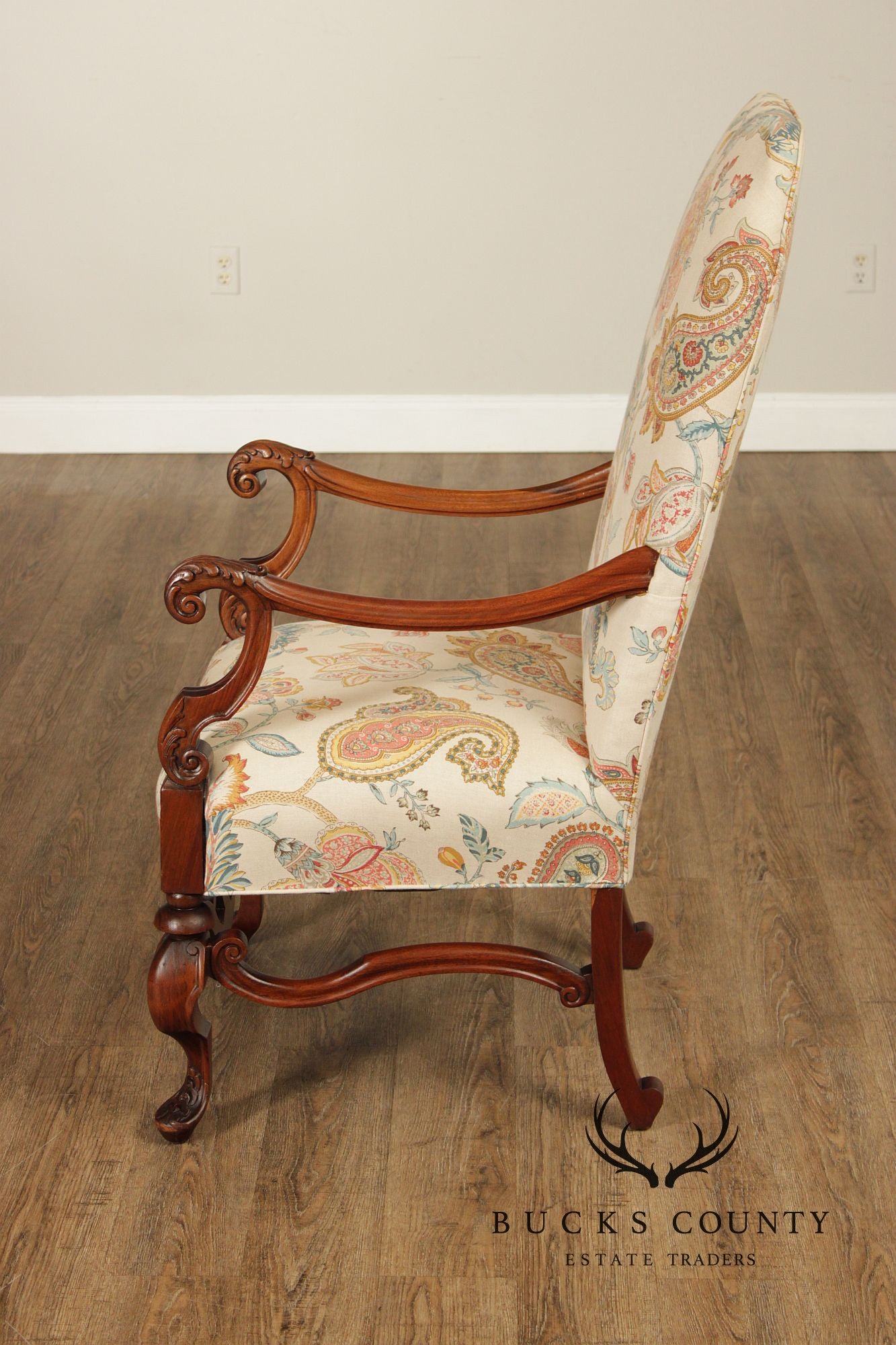 French Louis XIII Style Walnut Carved Armchair