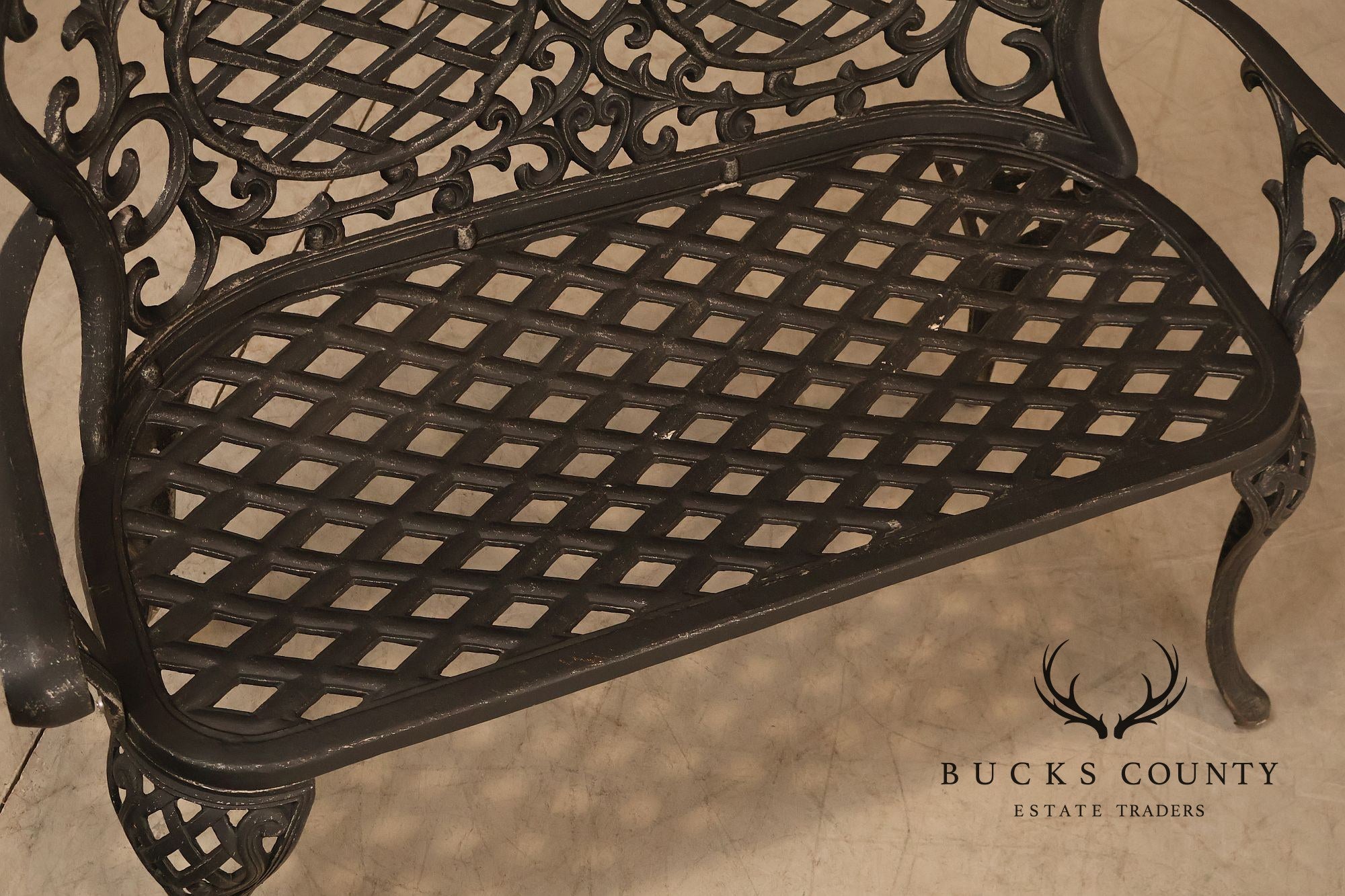 Cast Aluminum Garden Bench With Ornate Lattice Back