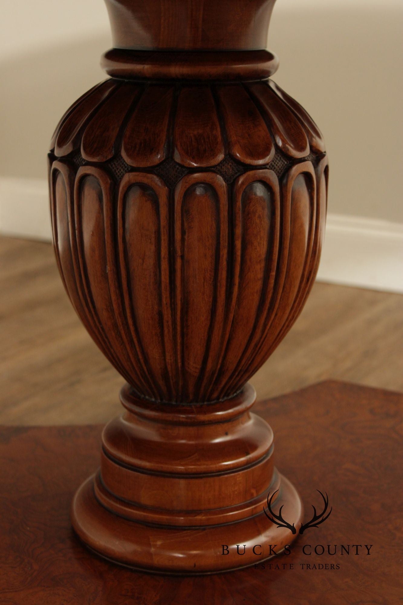 Italian Made Empire Style Round Burlwood Pedestal Center Table