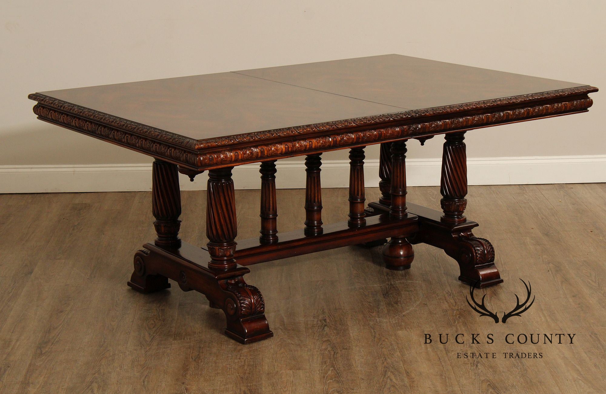 Theodore Alexander Carved Mahogany Expandable Banquet Dining Table