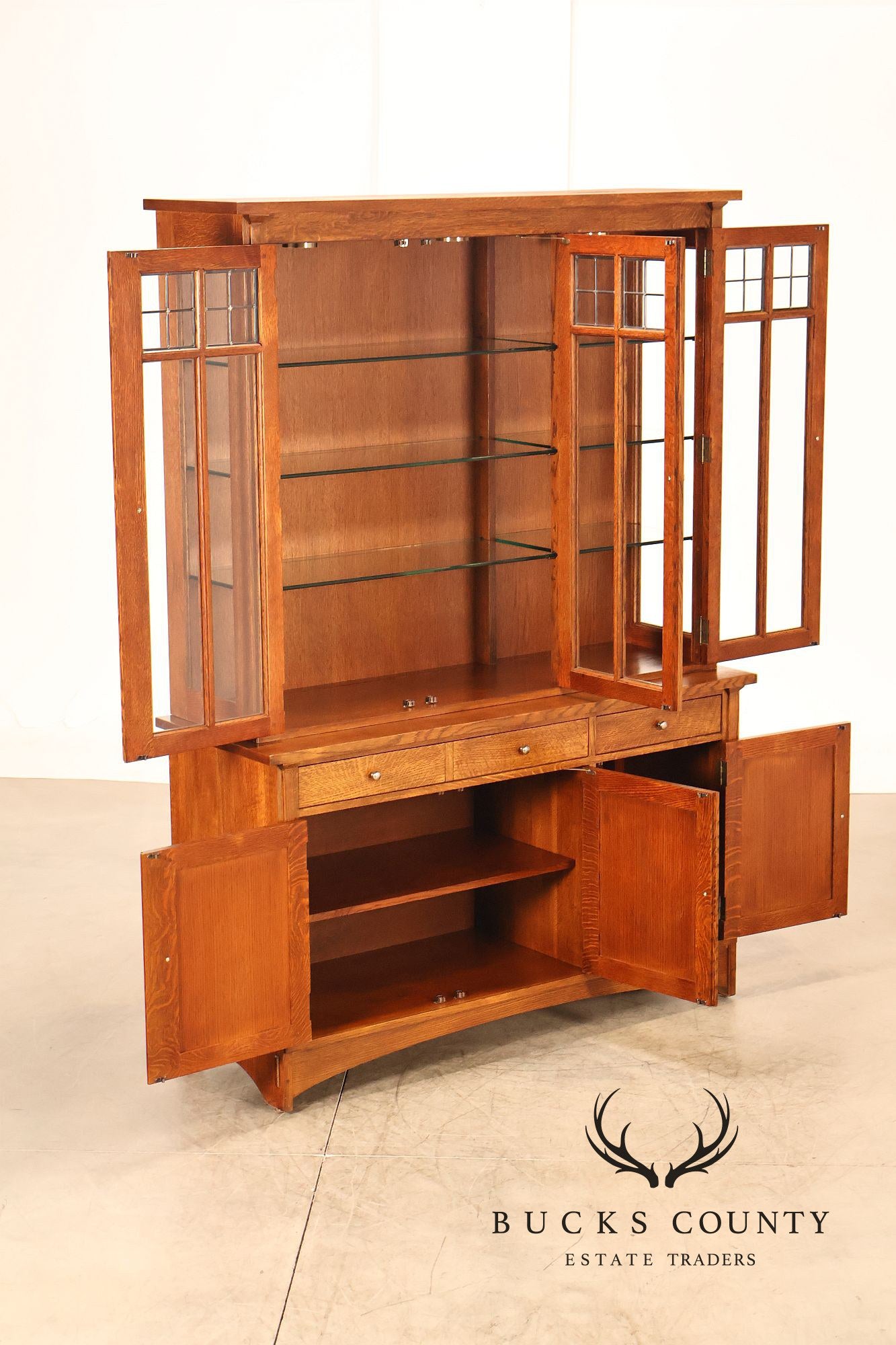 Stickley Mission Collection Oak Harvey Ellis Inlaid China Cabinet