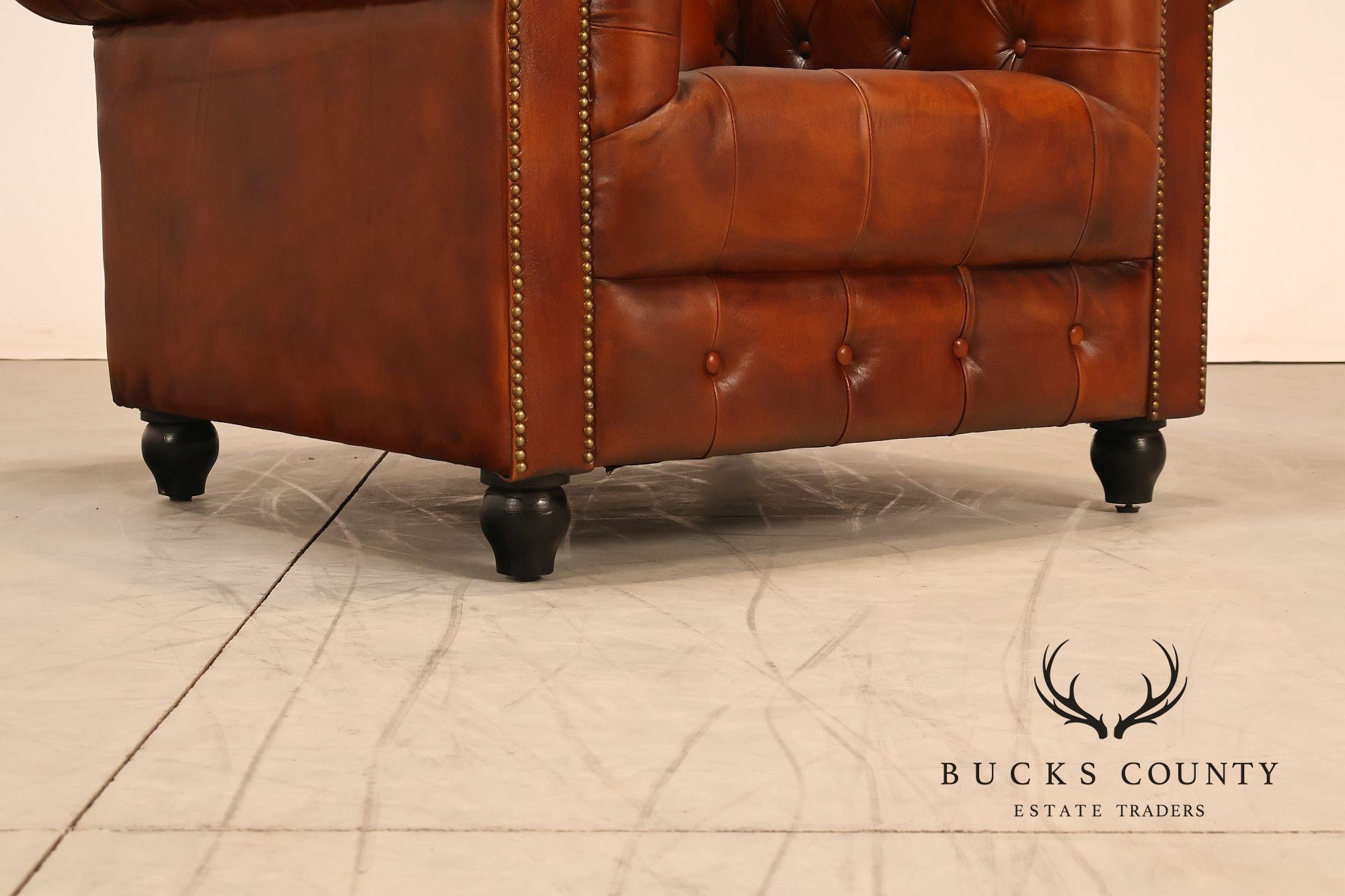 Chesterfield Style Pair of Brown Leather Club Chairs