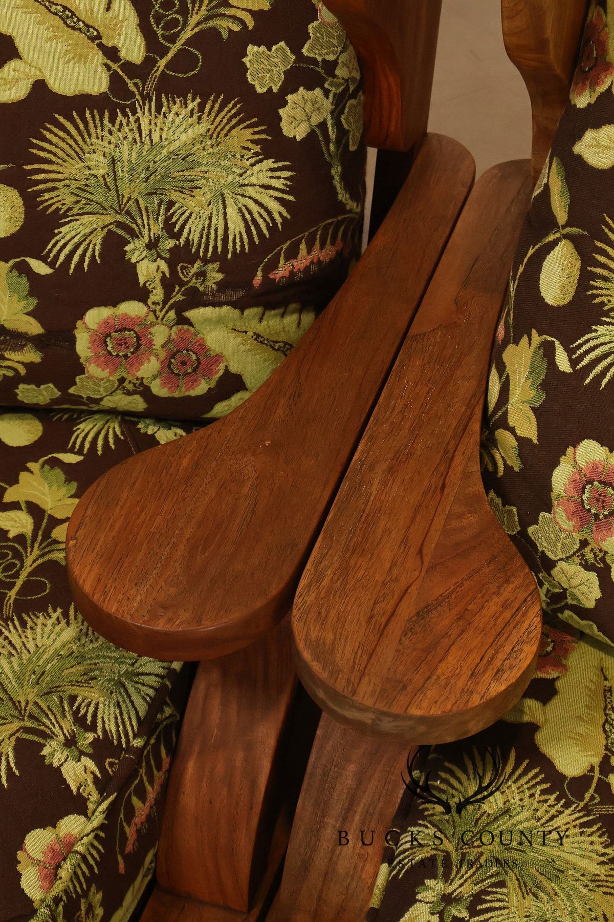 Curved Teak Modular Sofa With Floral Upholstery