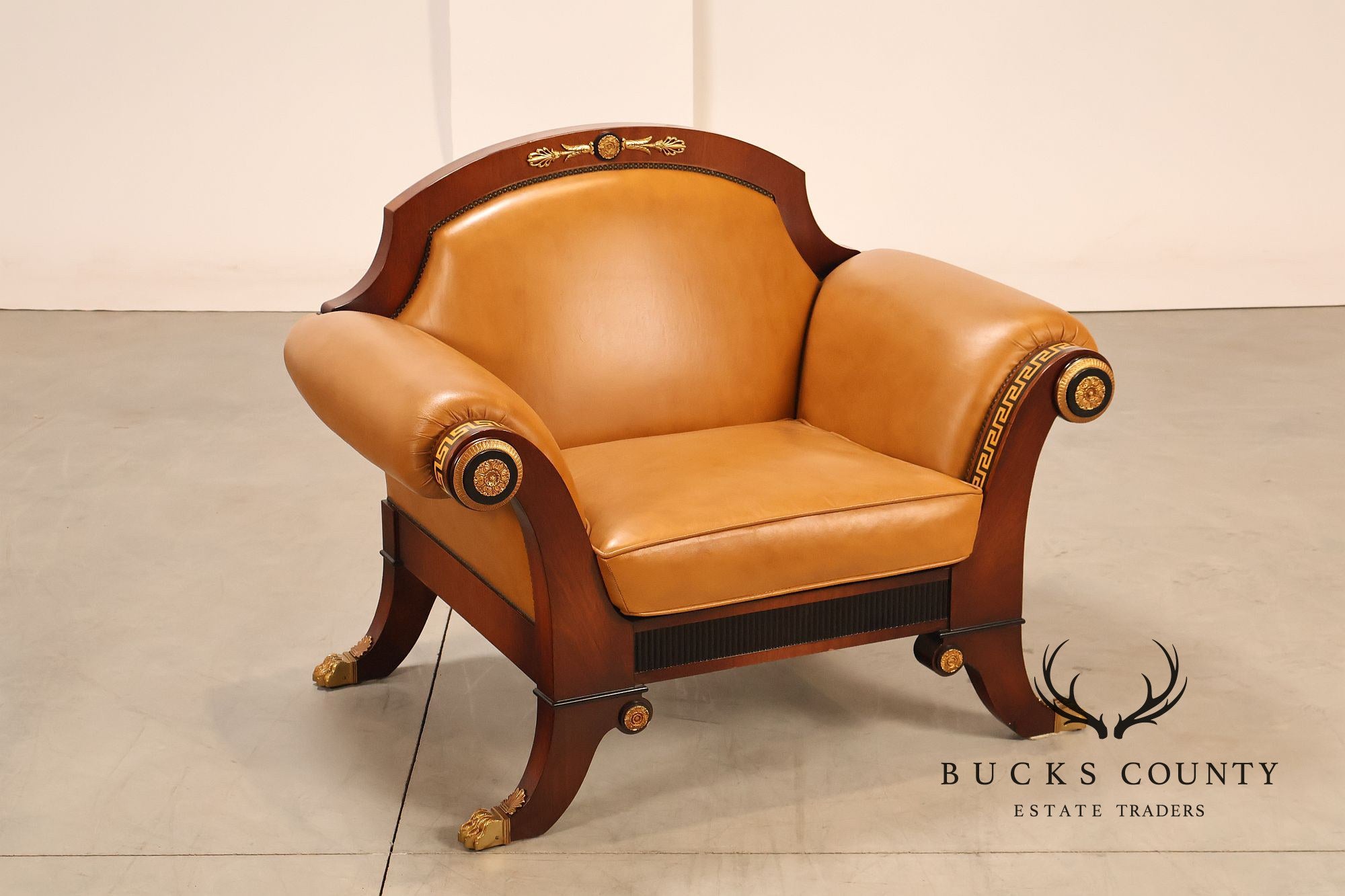 Empire Style Mahogany And Leather Armchair With Gilt Bronze Mounts