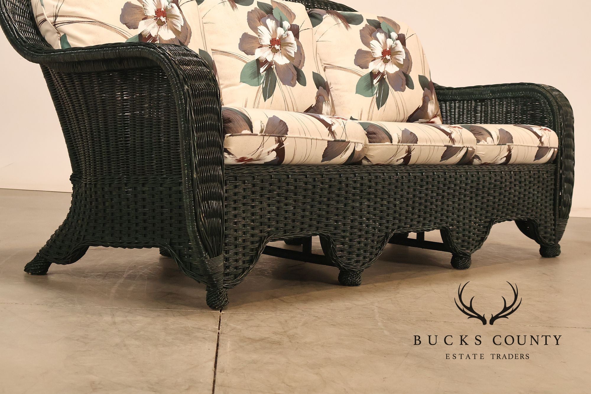 Henry Link Wicker Floral Upholstered Sofa
