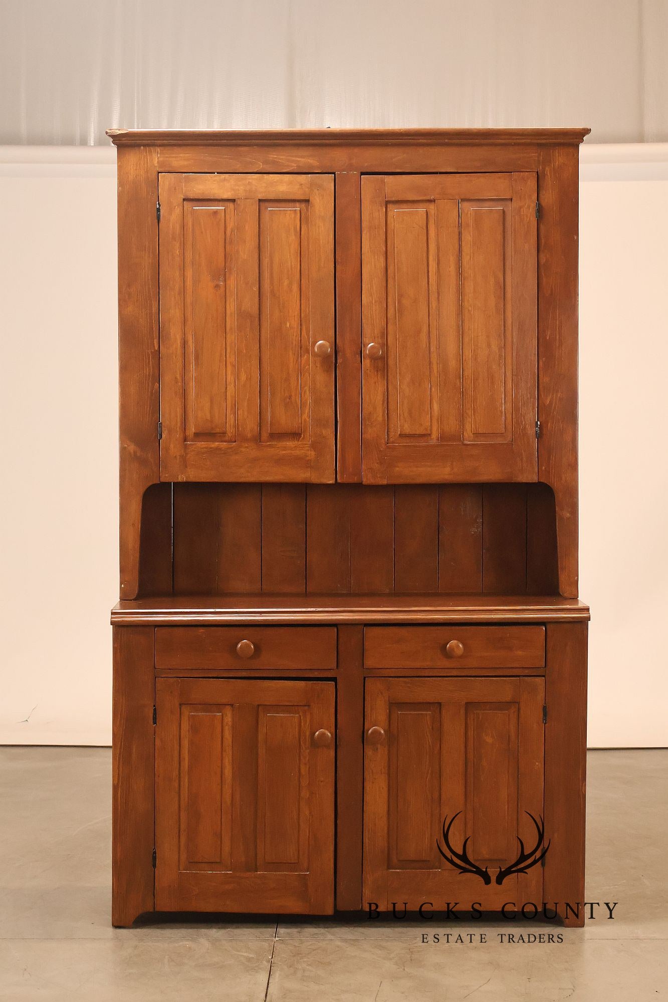 Antique American Primitive Pine Step Back Cupboard