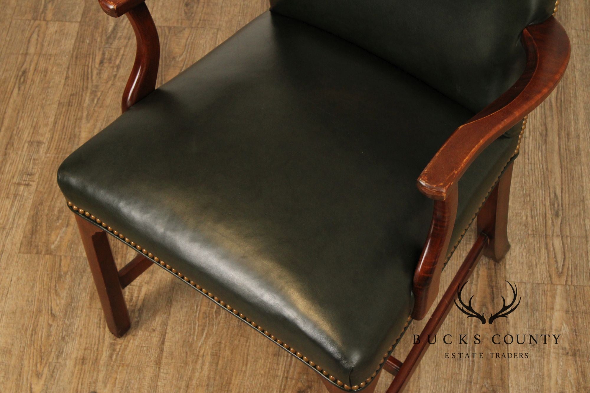 Southwood Chippendale Style Leather and Mahogany Library Armchair