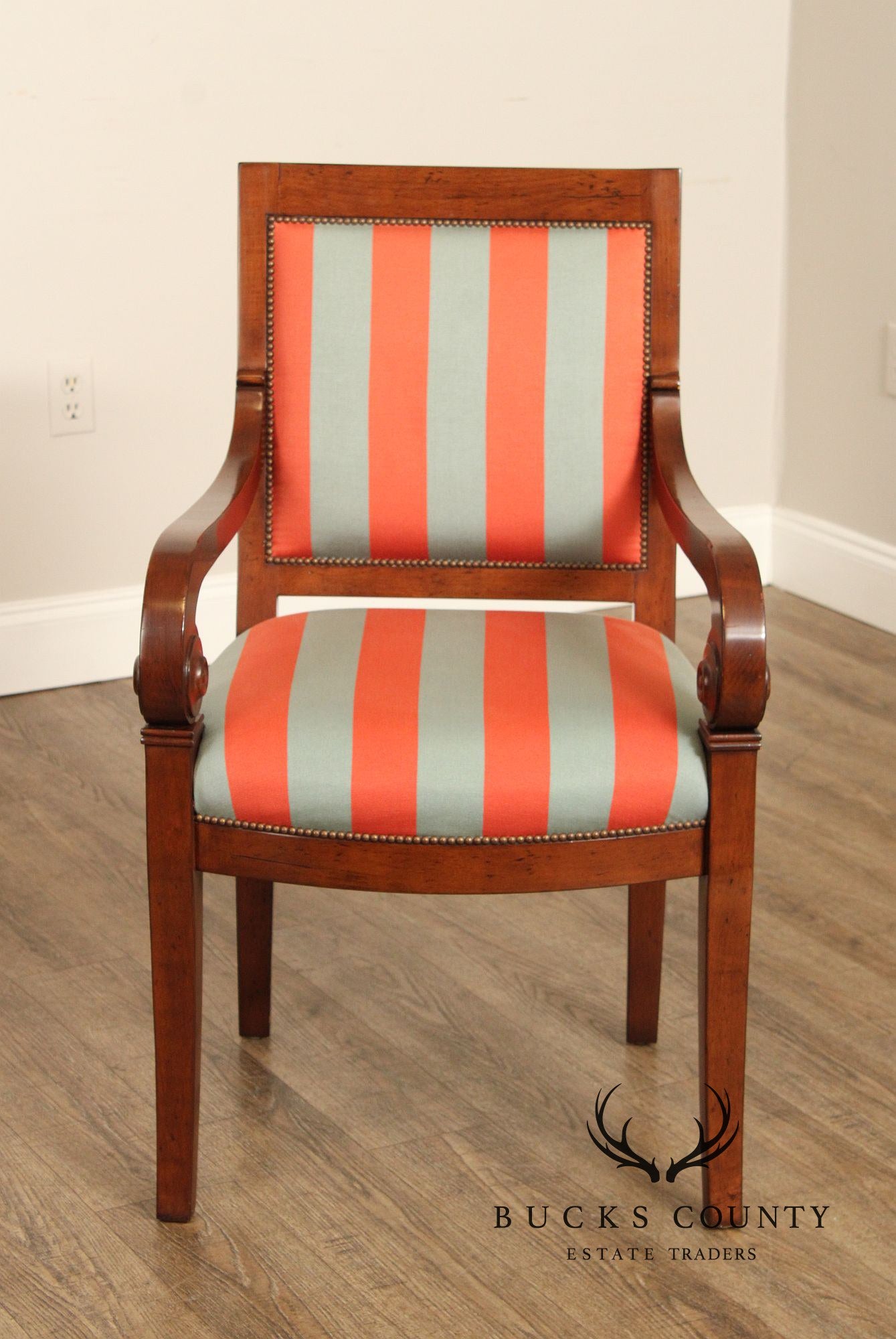 Empire Style Pair of Striped Armchairs