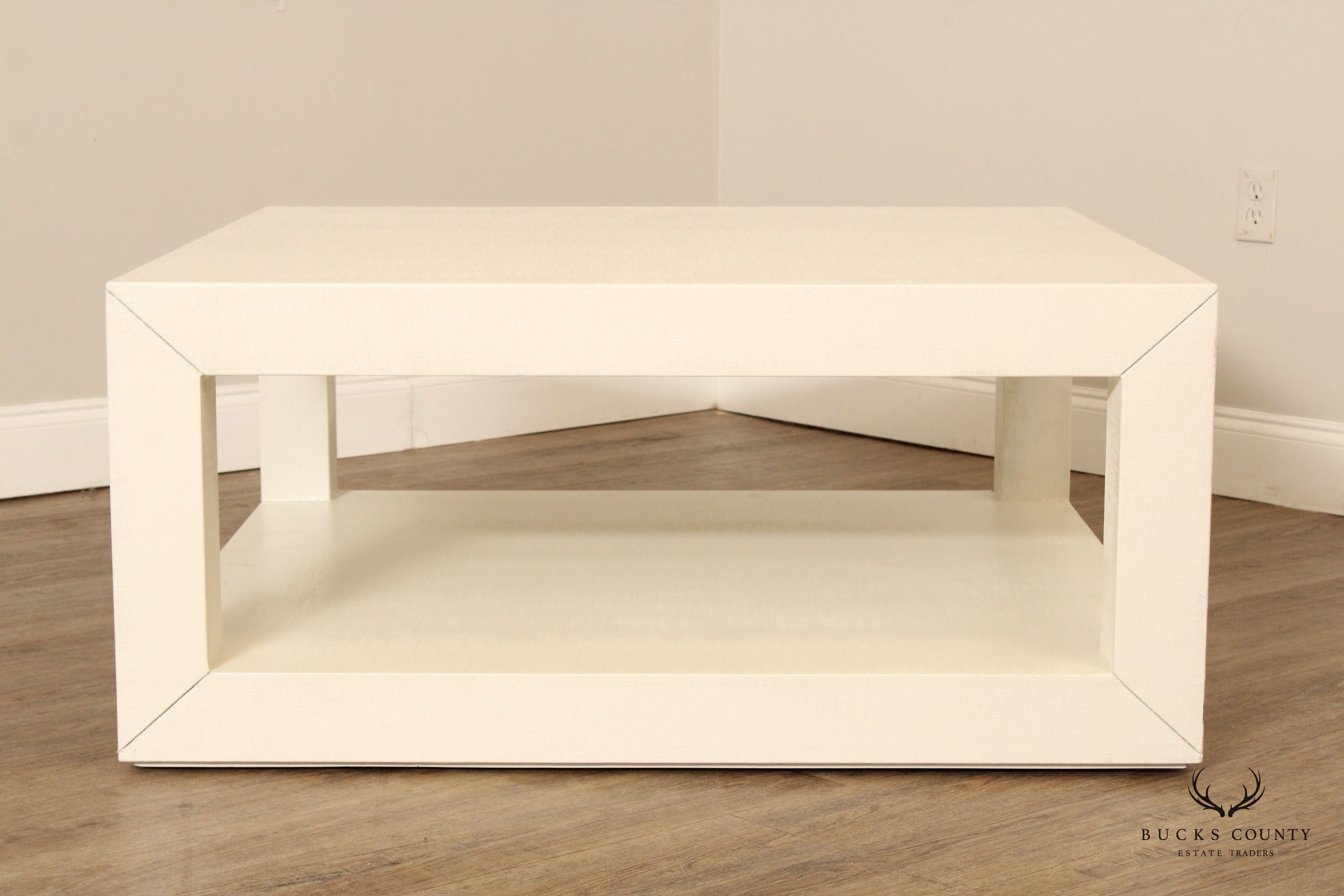 Ballard Designs Modern 'Rollins' Linen Wrapped Floor Shelf Coffee Table