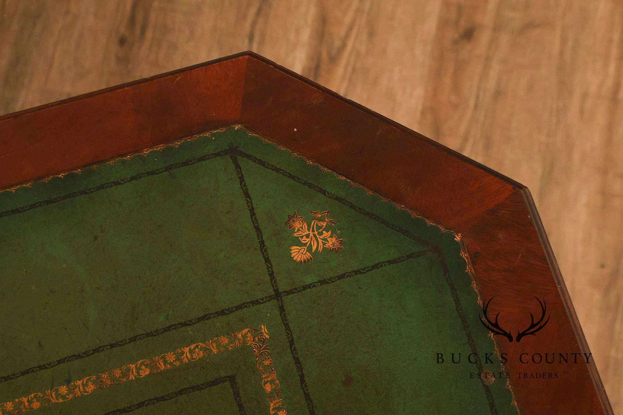 1940's Vintage Pair of Regency Style Mahogany Green Leather Top Pedestal Side Tables