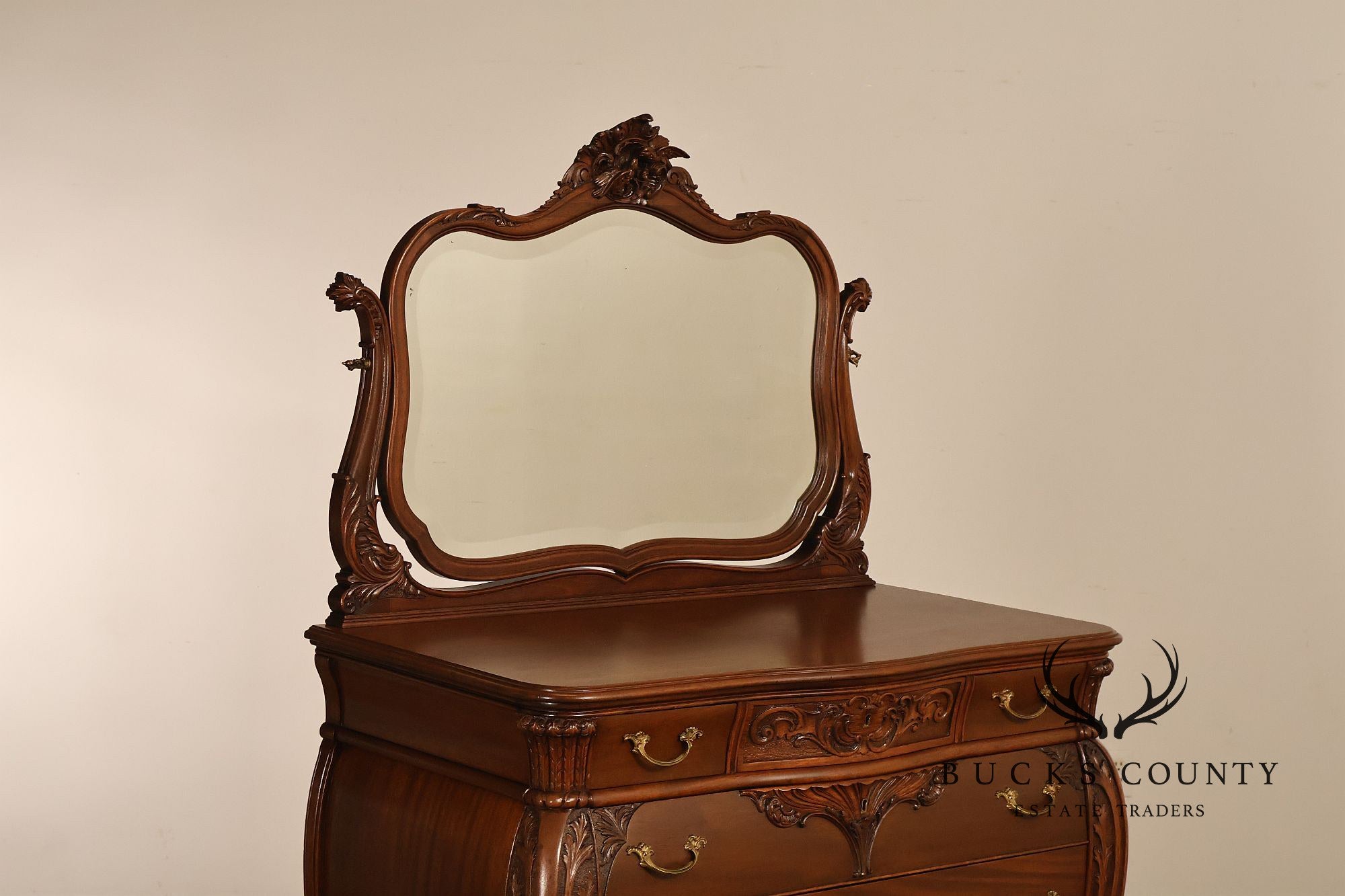 Antique R. J. Horner Carved Mahogany High Chest Of Drawers With Mirror