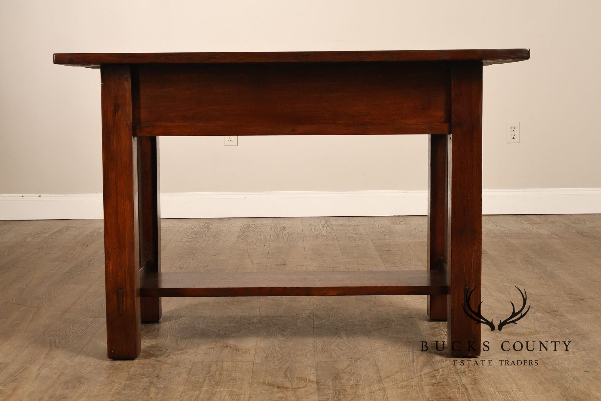 Antique Mission Oak Library Table Writing Desk With Drawers And Lower Shelf