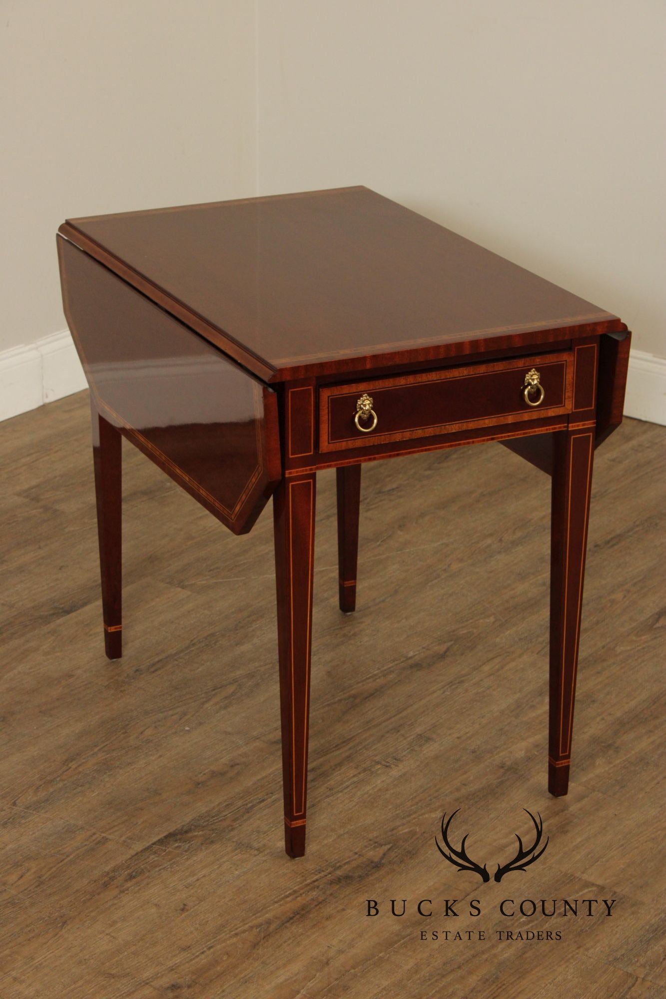 Kindel Federal Style Inlaid Mahogany Drop Leaf Pembroke Side Table