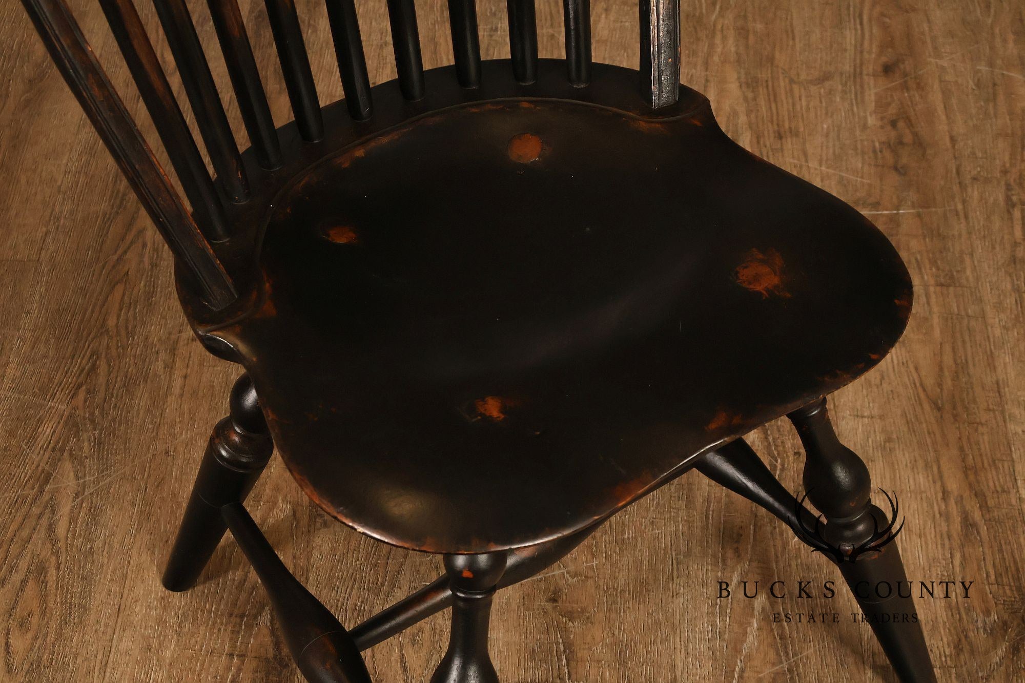 Richard Grell Set of Four Distress Painted Windsor Chairs