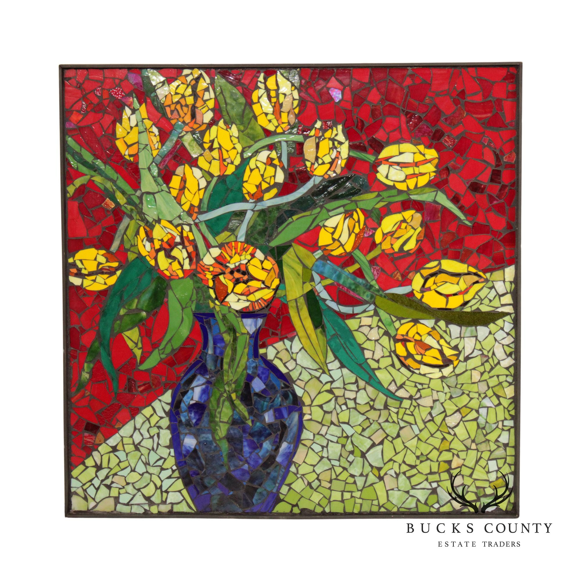 Studio Crafted Floral Still Life Mosaic Art Glass Panel