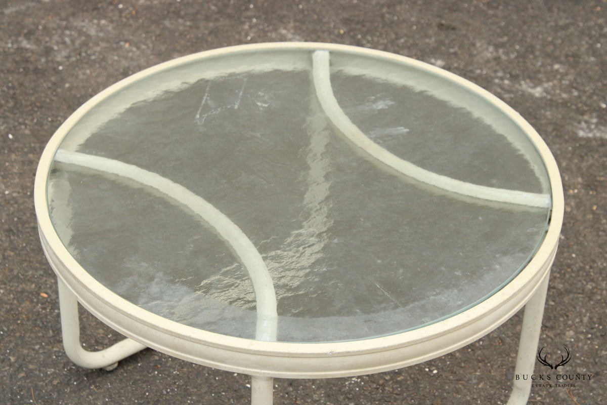 Vintage Aluminum and Glass Round Outdoor Patio Table