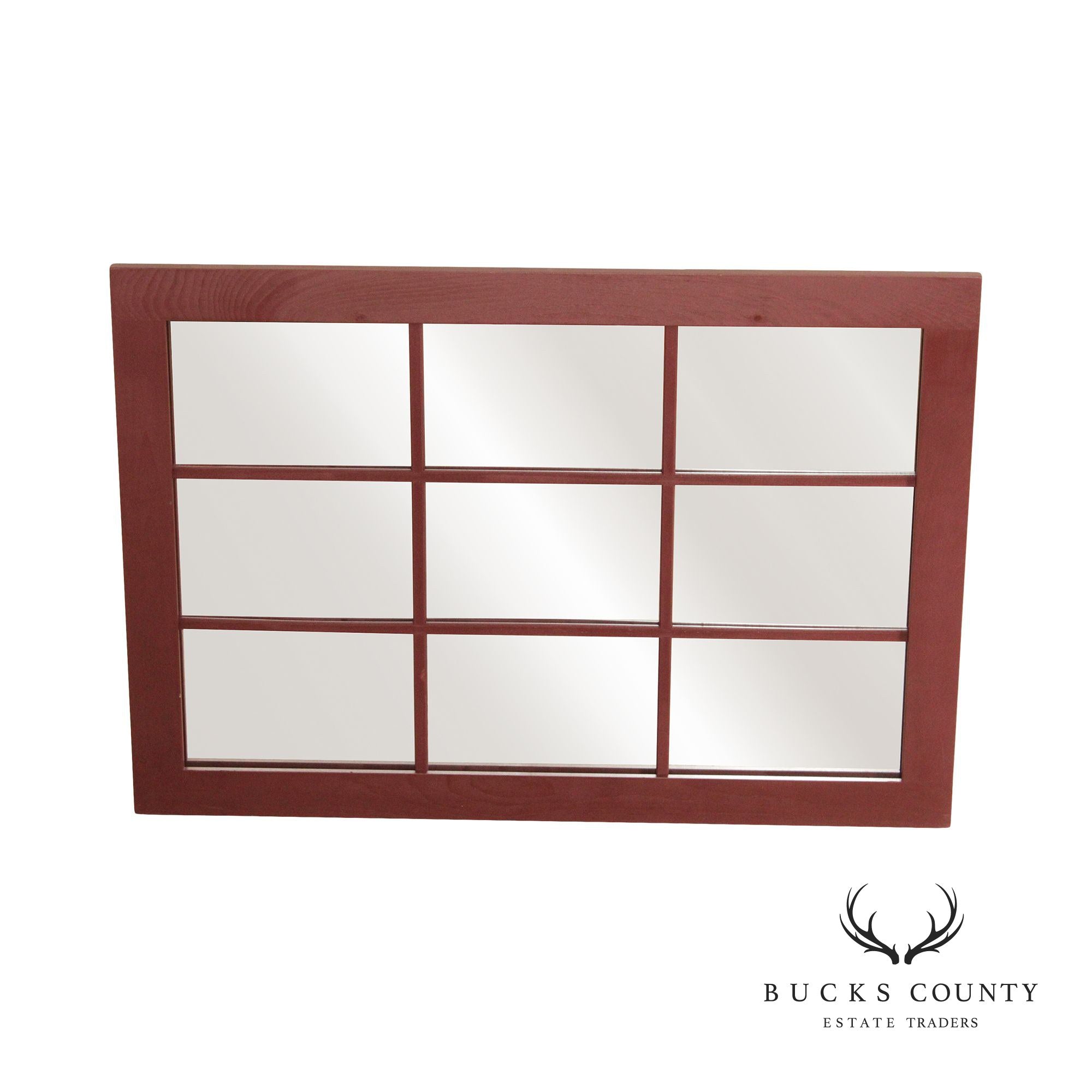 Country Farmhouse Style Red Painted Faux Window Wall Mirror