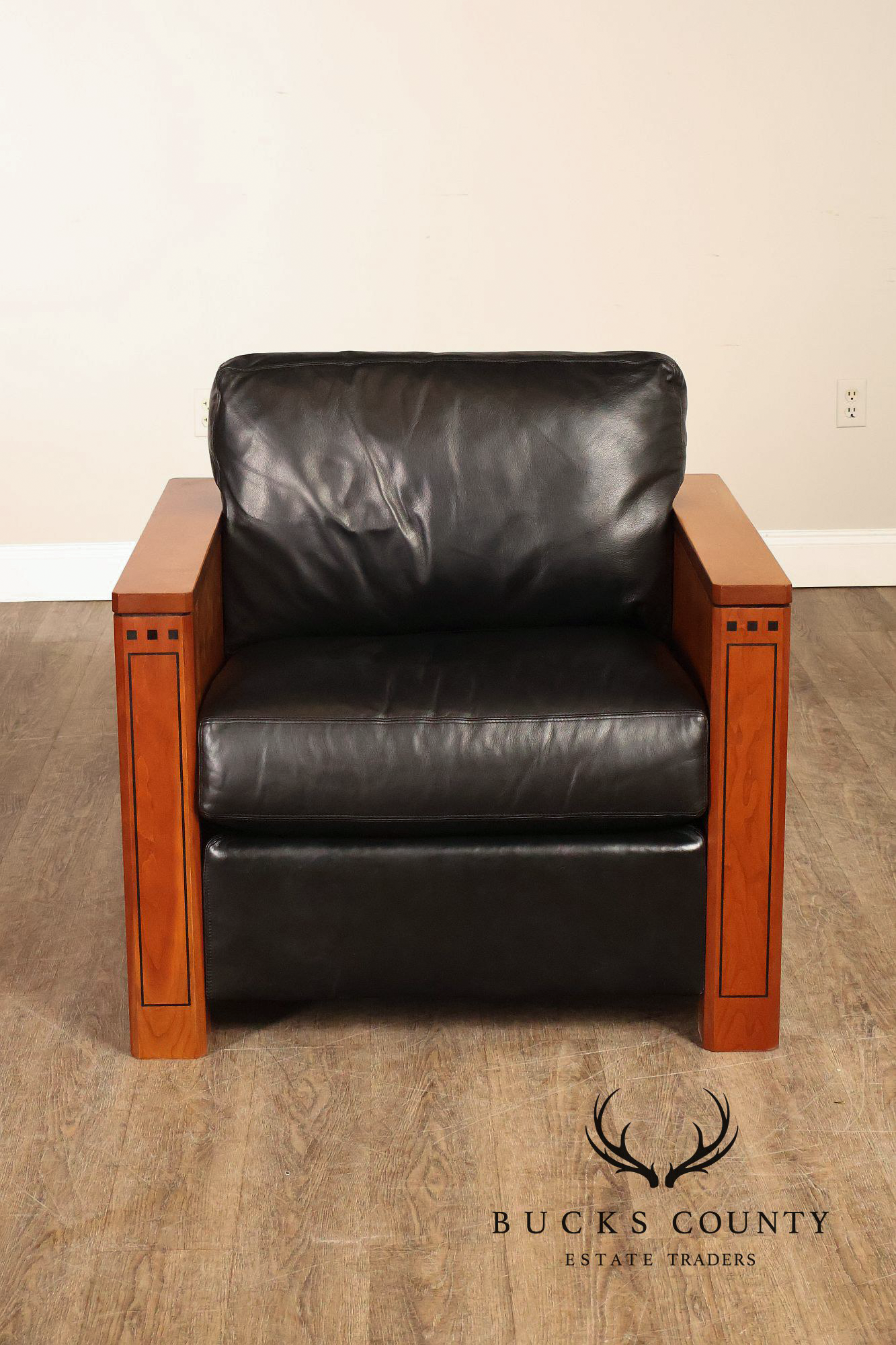 Stickley 21st Century Collection Pair of Black Leather Lounge Chairs
